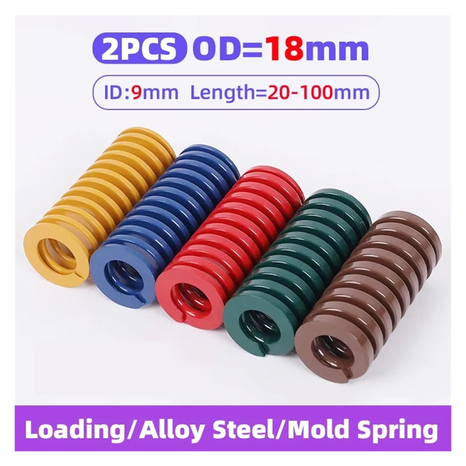 2 szt. Forma matrycowa Sprężyna spiralna Tłoczenie Kompresja OD 18 mm ID 9 Długość 20-100 Żółty(40mm)