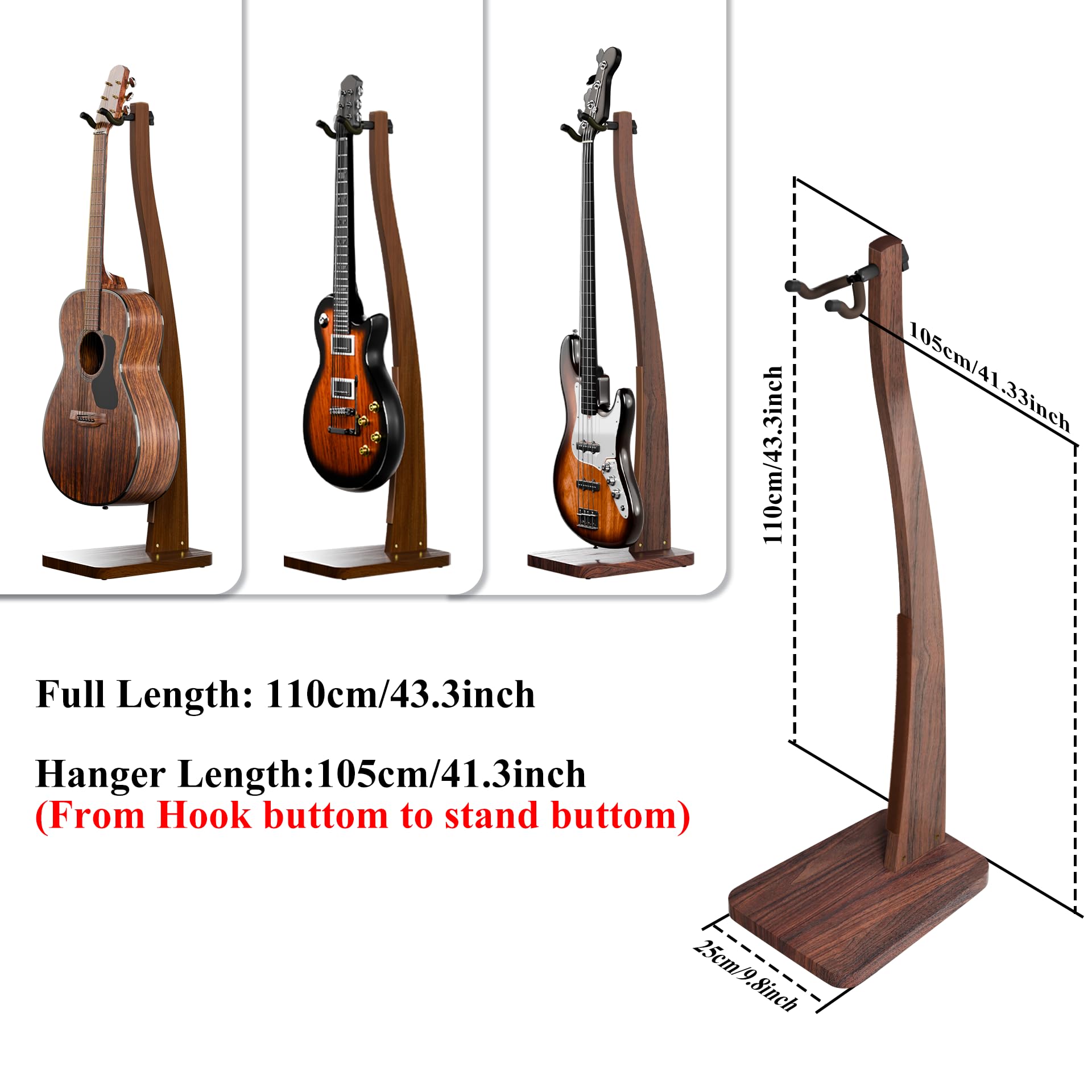 DIDA Stojak na gitarę akustyczną, wysokiej jakości stojak na gitarę z litego drewna, pojedynczy stojak na gitarę, półzakrzywiony wiszący stojak na gitarę (orzech amerykański, gitara akustyczna)