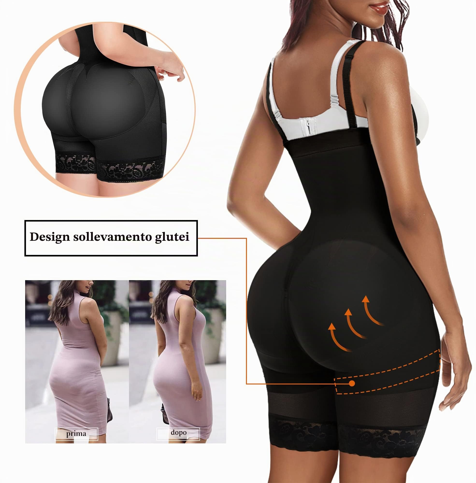 YIANNA Body Contenitivo Modellante Donna Pancera Snellente Post Parto Guaina Contenitiva Intimo Shapewear Bodysuit