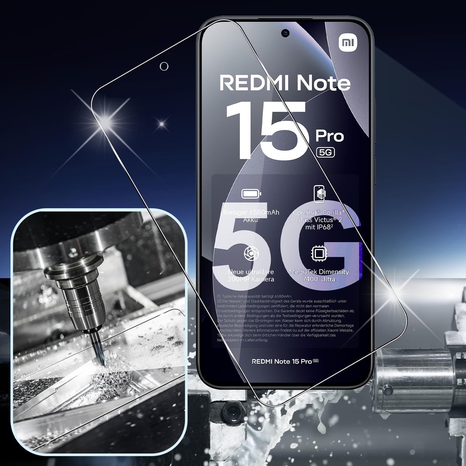 Szkło hartowane dla Xiaomi Redmi Note 15 Pro 5G 6,83" (Bez 4G), 3 sztuki ochrony ekranu i 3 sztuki ochrony tylnego aparatu Mi, 2.5D Szkło ochronne, przeciw zarysowaniom, twardość 9H Glass HD