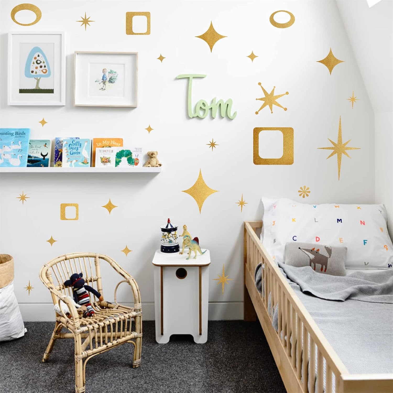 Star Wall Decals Retro Star Wall Decal Ovals and Squares Walls Decals Geometric Walls Stickers Vinyl Decal Removable Peel and Stick Murals Stickers for Bedroom Living Room Office Decor