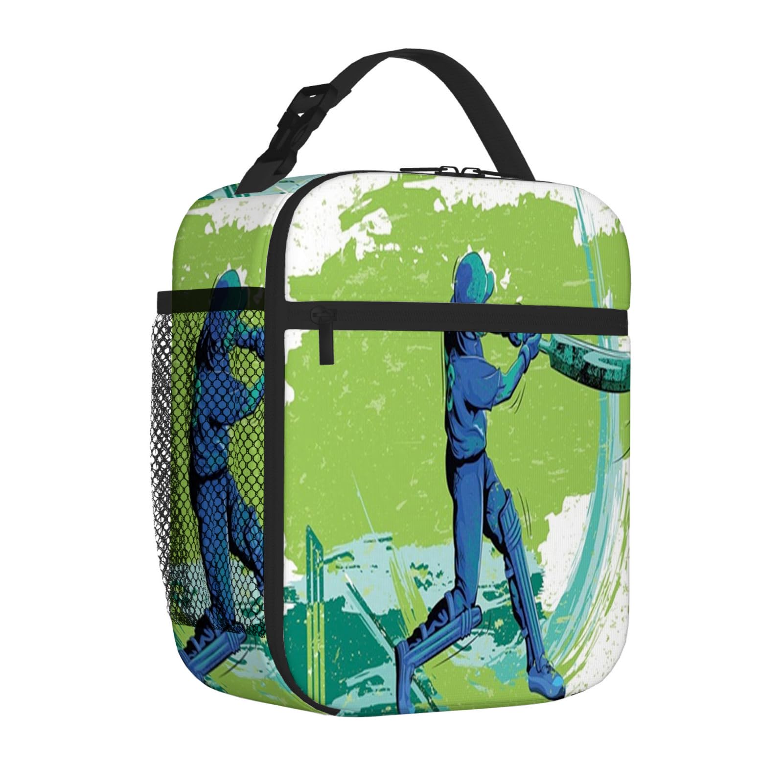Fubido 2023 Cricket Player,Lunch Box for Men Women,Cricket Player Pitching Win Game,Insulated Reusable Portable Lunchbox Adults for Work,Green Blue