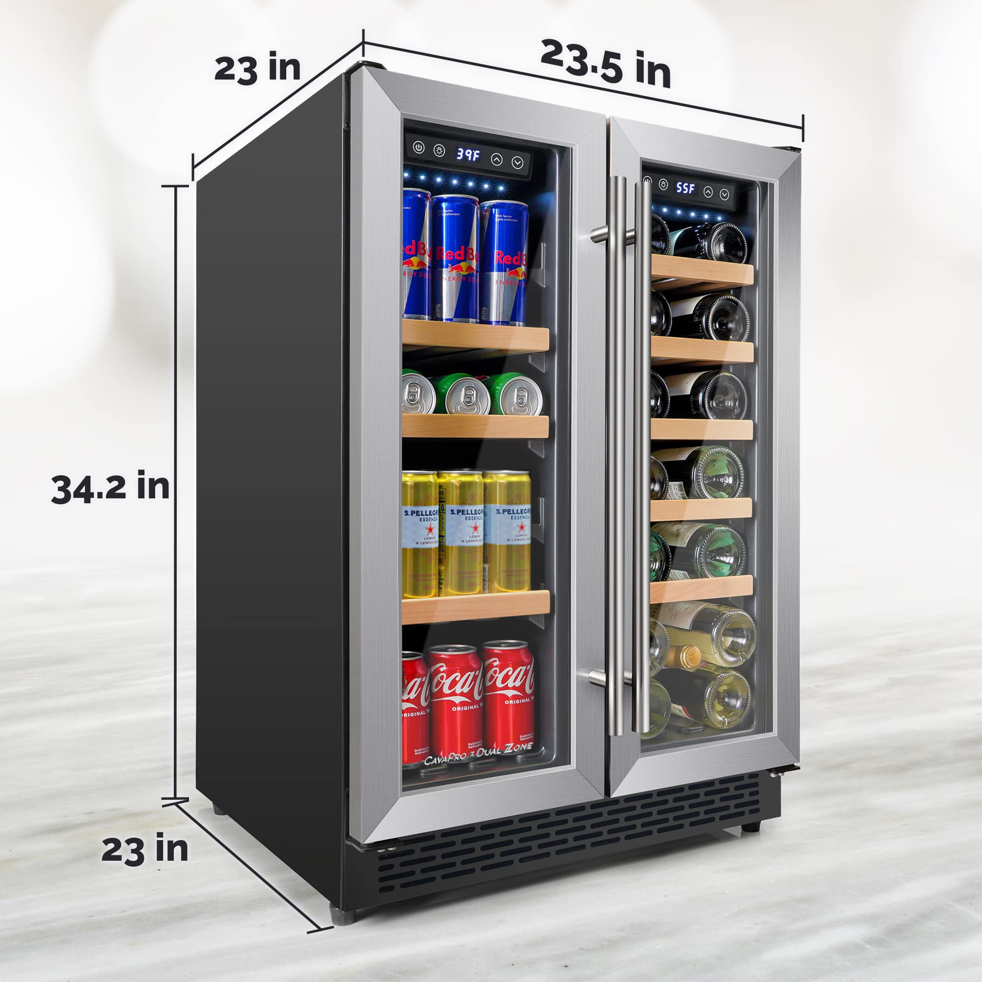 Zulay 24” Dual Zone Wine Cooler Refrigerator - Stainless Steel Beverage Refrigerator with Glass Doors for 88 Cans & 40 Bottles - Freestanding Memory Temperature Control Wine & Beverage Cooler on Fridge.com