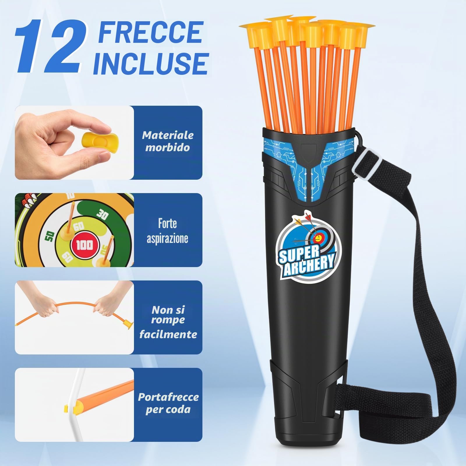 HYES Arco e Frecce per Cambini con Luci LED, Set di Tiro Giocattoli con Frecce e Arco, Ventosa Frecce, Bersaglio, Supporto Freccia, Regalo per Interni ed Esterni