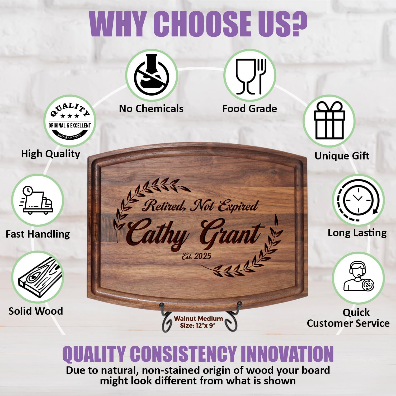 Personalized Retirement Cutting Board – Custom Engraved Wooden Board – Retirement Gift for Men & Women, Boss, Coworker, Teacher, Friends or Parents – Unique Work Anniversary, Promotion & Farewell Gift - Image 4