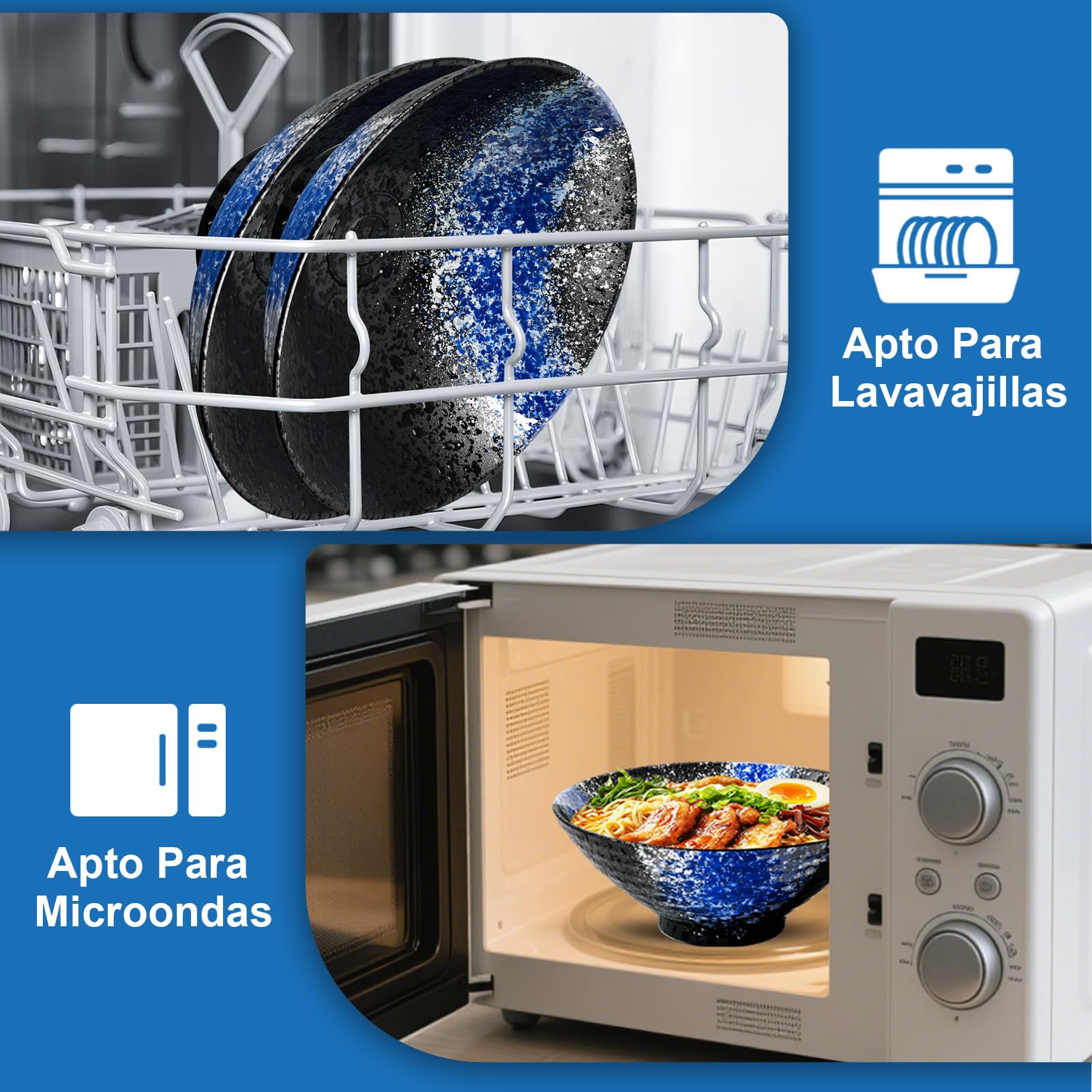 8 Pulgadas Juego De 2 Tazones De Cerámica Para Ramen De(9 Piezas) - Tazones Grandes De Porcelana Para Ensaladas Fideos Cereales Con Recetas Palillos Tenedores Y Cucharas Para Apto Para Lavavajillas