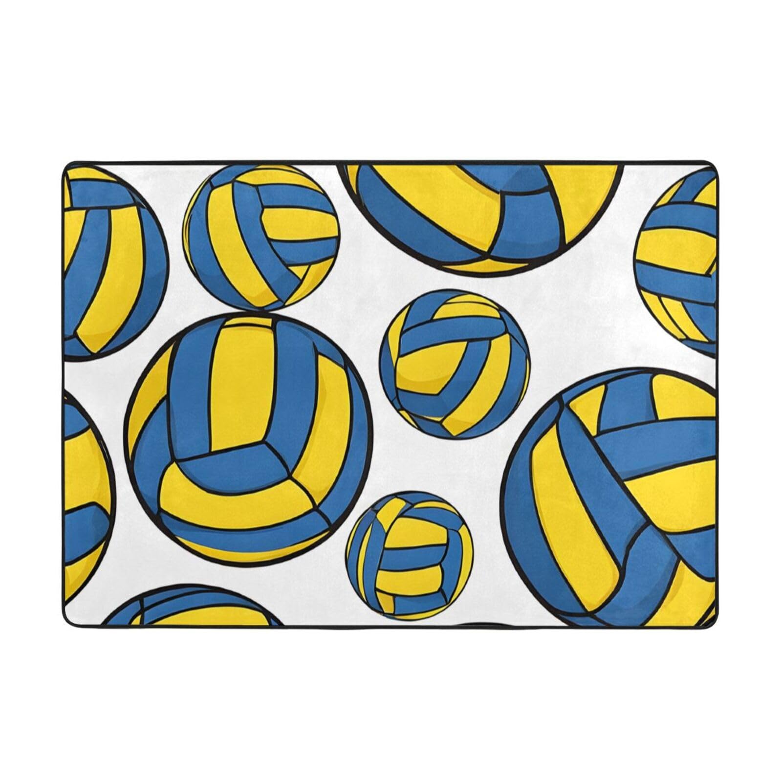 Yellow and Blue Volleyball Print Living Room Anti Slip and Absorbent Carpet, Indoor Bedroom Bed Floor Mat, Ultra Soft Washable Carpet 80x58 in