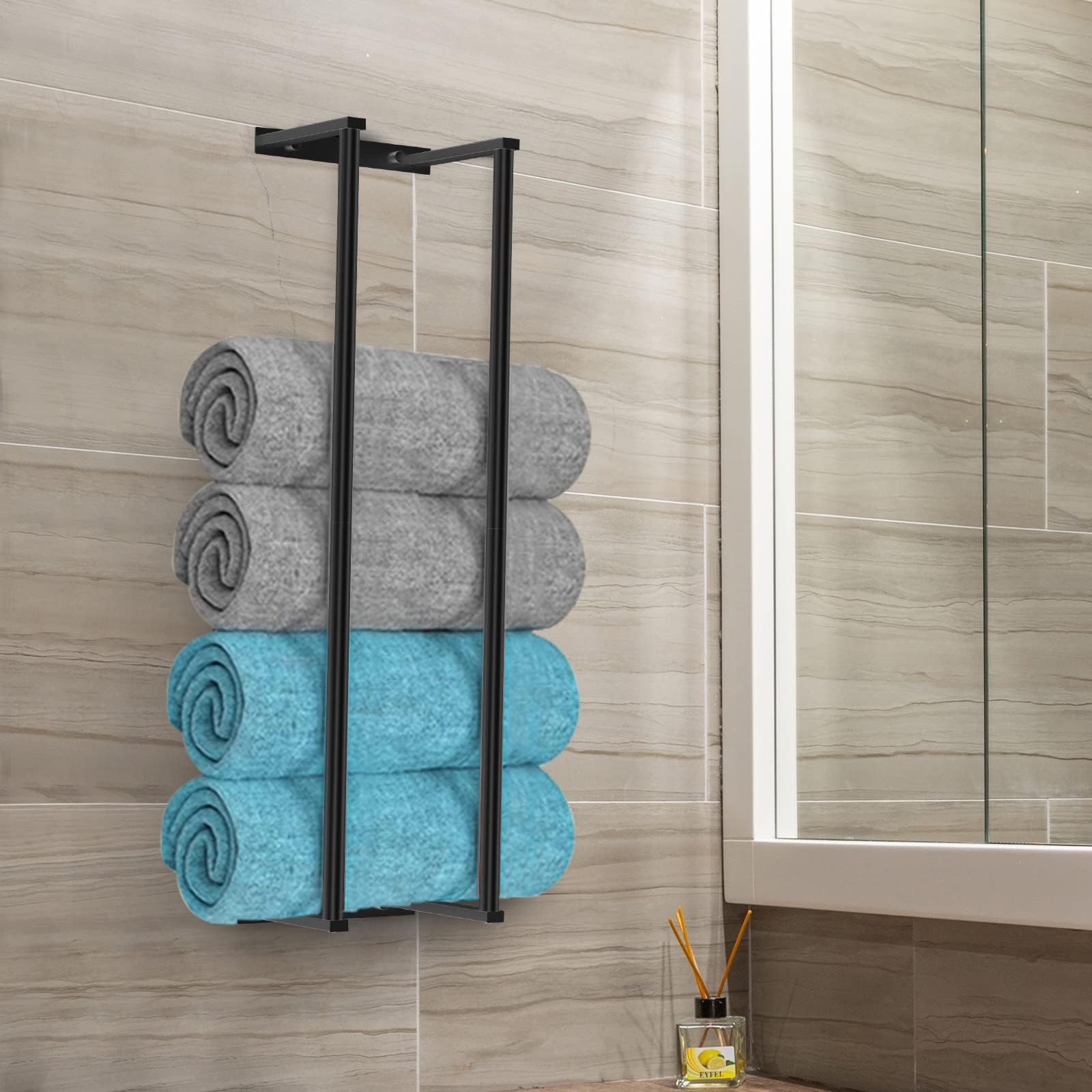 House of Home Wall Mounted Black Towel Rack Storage Holder, Stylish 5