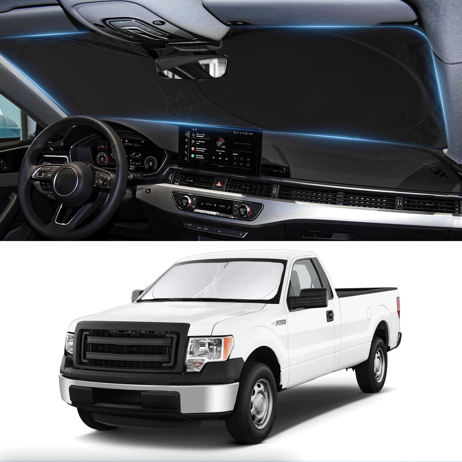 Sunshade for F150 Windshield Sun Shade Custom-fit for 2012 2013 2014 Ford F150 F-150 Lariat, King Ranch, Platinum, XL XLT Limited Raptor Accessories