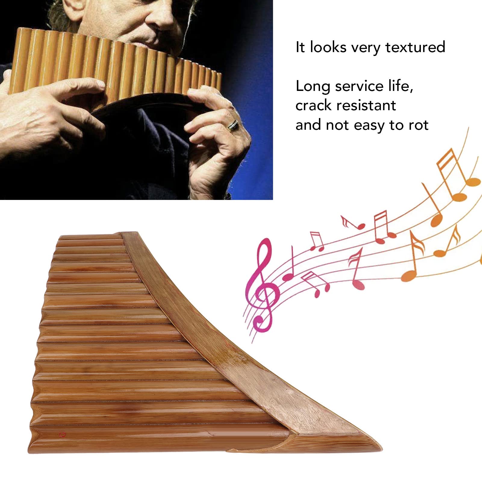 Flauta de Pan de bambú Instrumento de Viento de Madera, 15 Tubos Flauta de Pan para Concierto Flauta de Pan Flauta de Pan 15 Tubos Flauta de Pan Pipas de Pan (mano derecha)