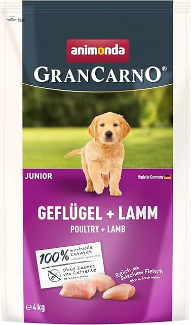 animonda GranCarno Junior Hundetrockenfutter getreidefrei Geflügel + Lamm (1 x 4 kg), Trockenfutter für Junge Hunde ohne Getreide, Welpenfutter trocken mit hoher Bekömmlichkeit product image