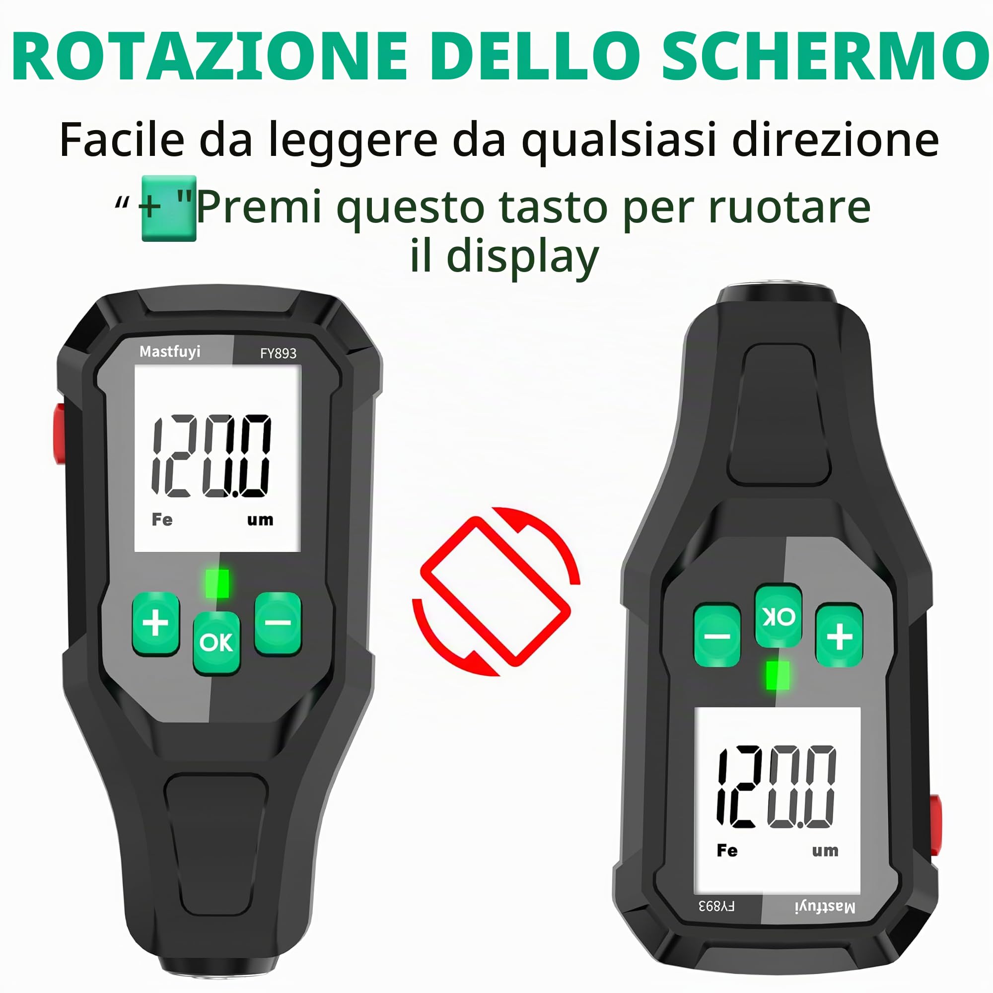 Misuratore di Spessore della Vernice, Tester del Calibro di Profondità del Rivestimento Dell'automobile di Digital con Resol 0.1mil, Misuratore Portatile di Spessore della Vernice Misurazione F/NF