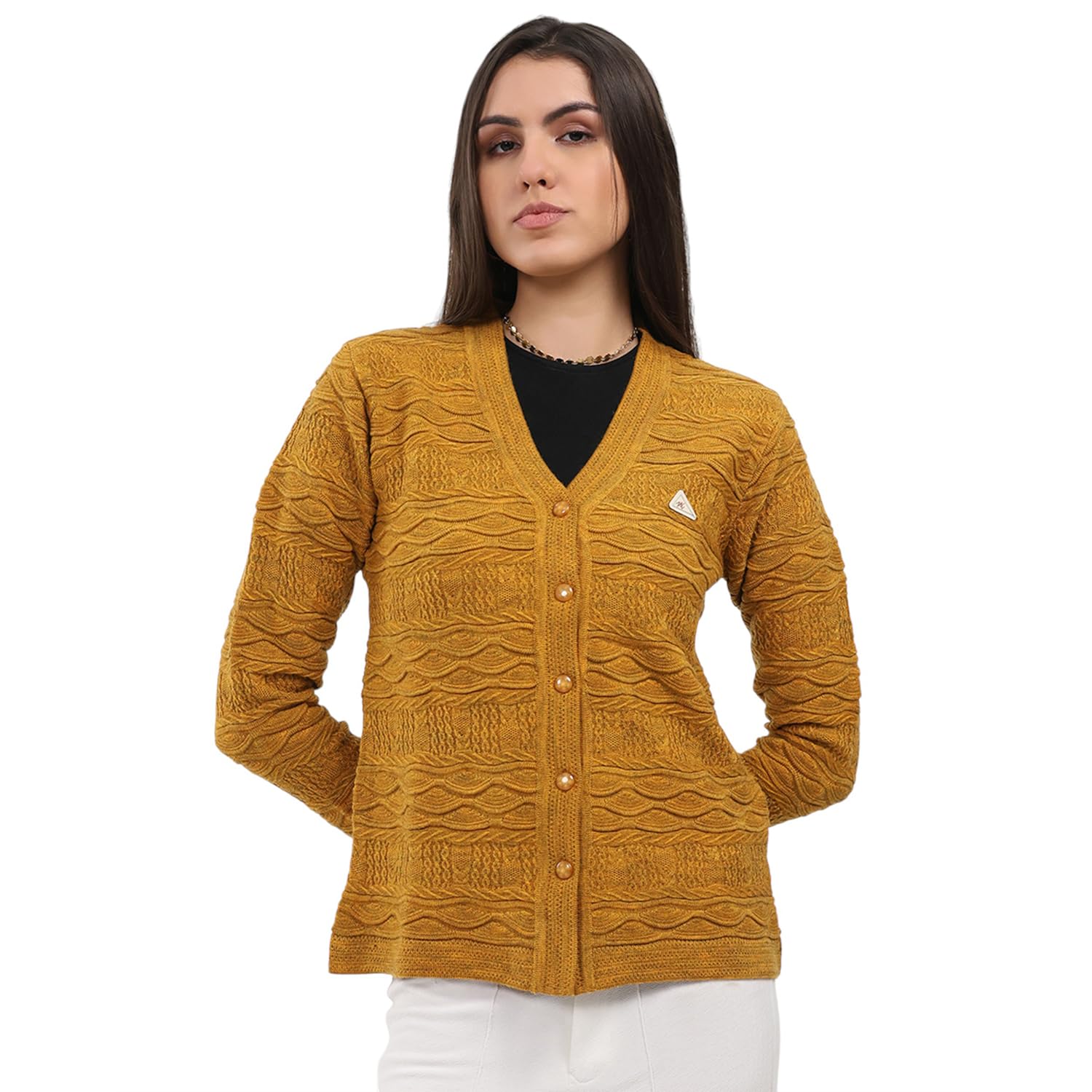 monte carlo Women Regular Fit Self Design V Neck Button Closure Full Sleeve Winter Cardigan|Cozy and Stylish Knitted Design | Sweater for Ladies | Cardigans Sweater for Women's (Pack of 1)-picture-31