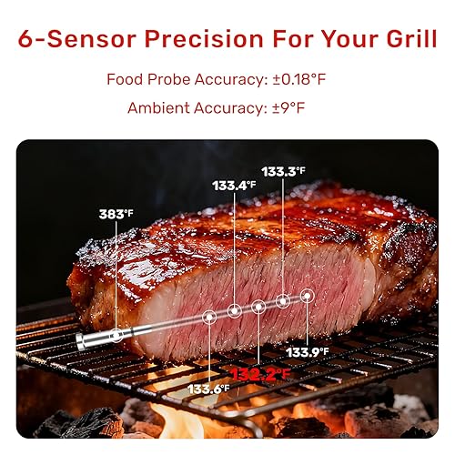 Miniatura 3 de X Pro - Termómetro inalámbrico para carne con doble Wi-Fi y Bluetooth, termómetro digital para carne con 2 sondas y base de pantalla LED, 6 sensores
