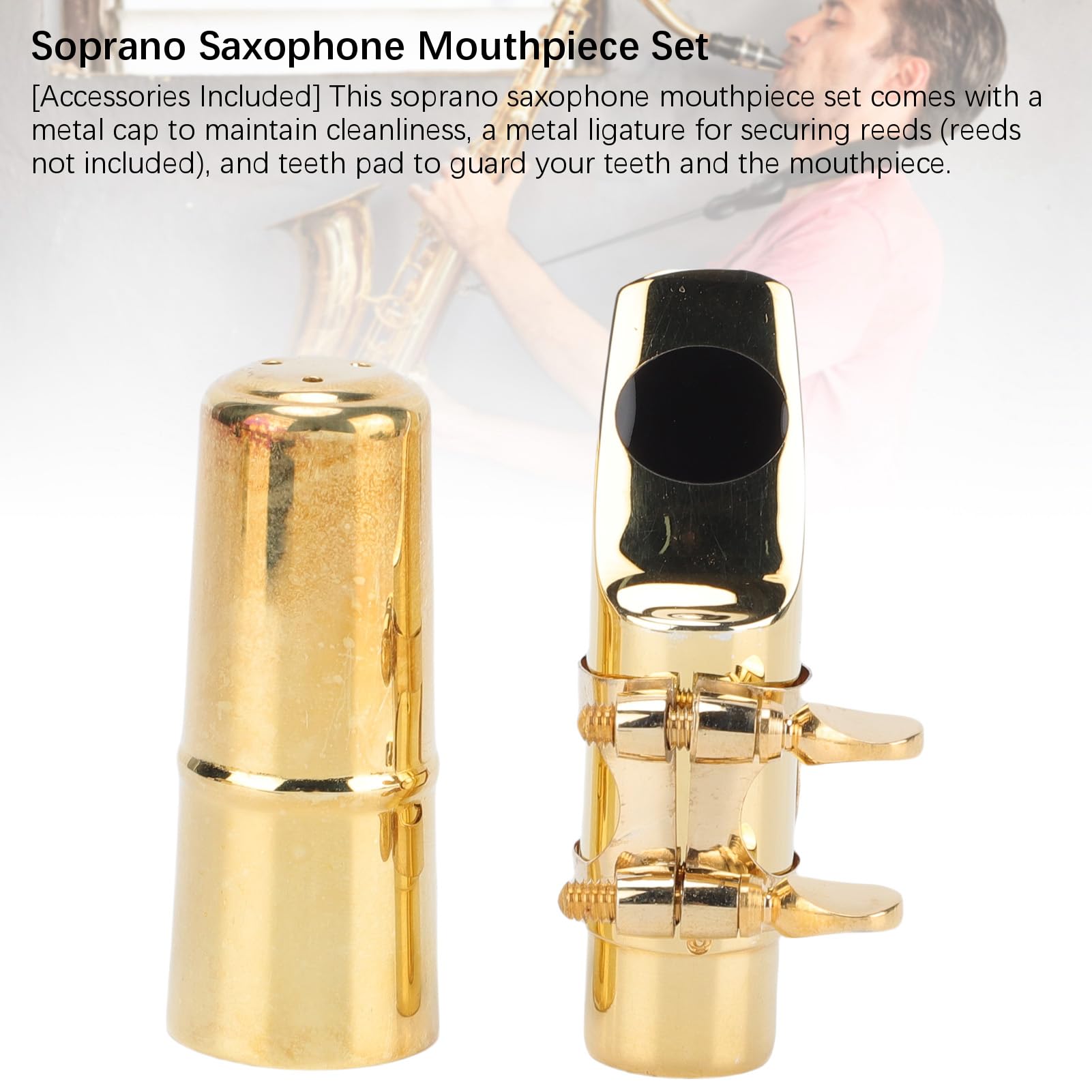 Set di Bocchetto di Sassofono Soprano, Bocchino di Sax in Ottone Professionale con Cappuccio, Legatura e Pad - Prestazioni Avanzate per Giocatori di Sax di Soprano, Principianti