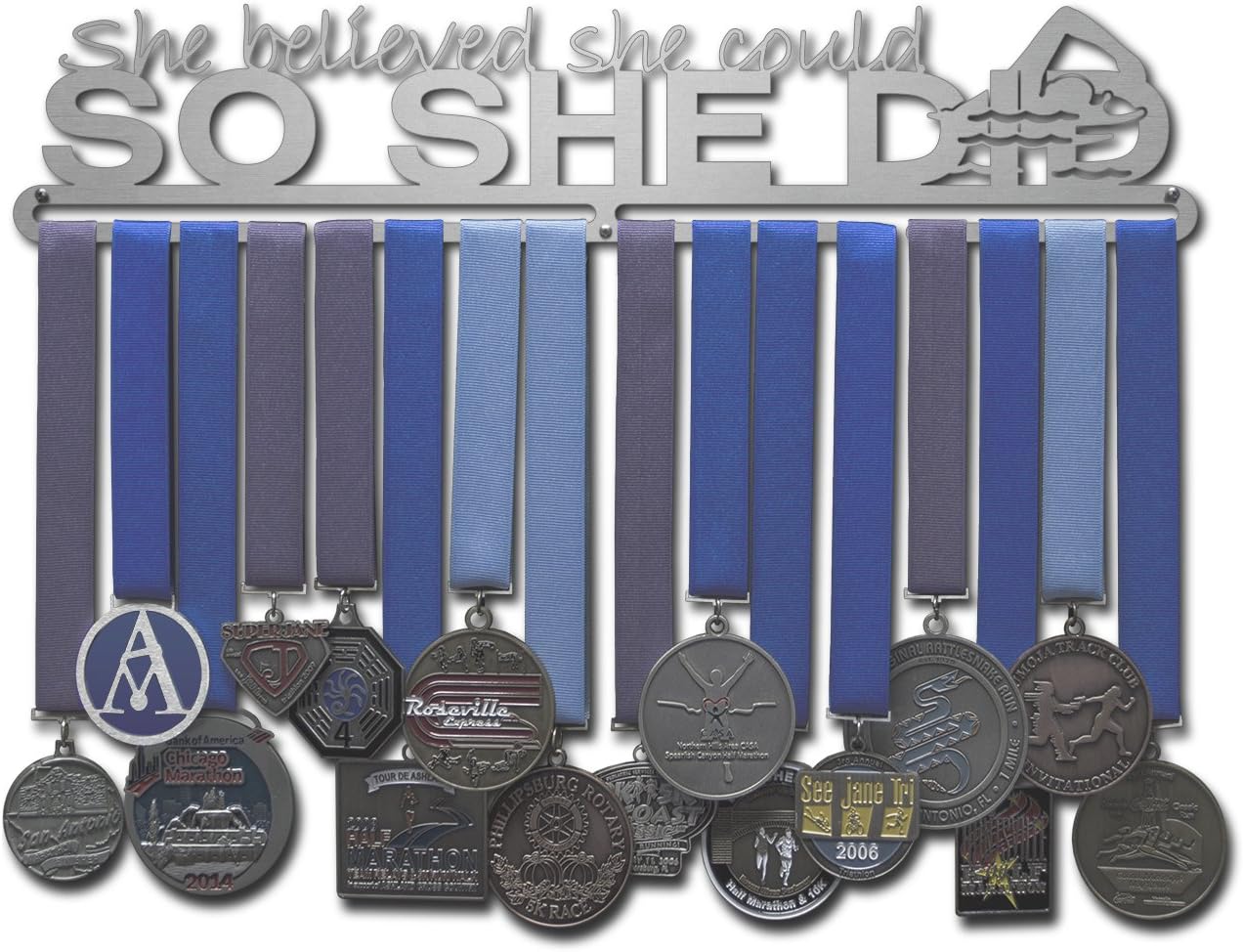 Allied Medal Hangers - She Believed She Could So She Did (Swimmer Figure): Awards Display Rack Holder - Multiple Size Options