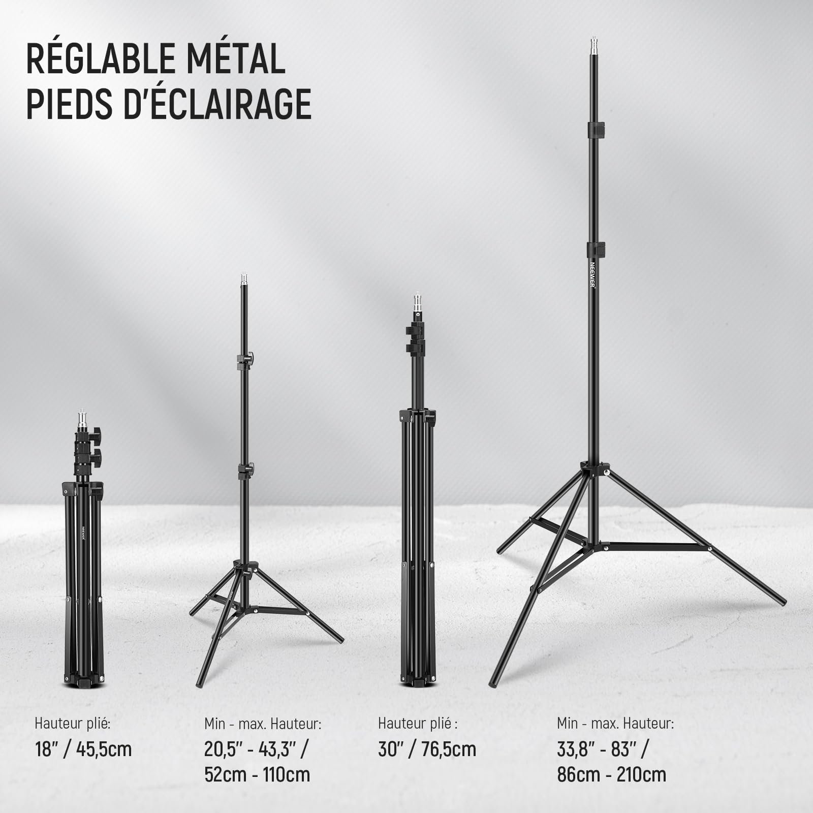 NEEWER Kit d'Éclairage pour la Photographie 600W, Équivalent Incandescent avec 2 Parapluie Blanc, 2 Parapluie Noir, 3 Ampoule LED 24W, 3 Support de lumière, 2 Sac, 5 Attache câbles, 3 Socle E27,NK500