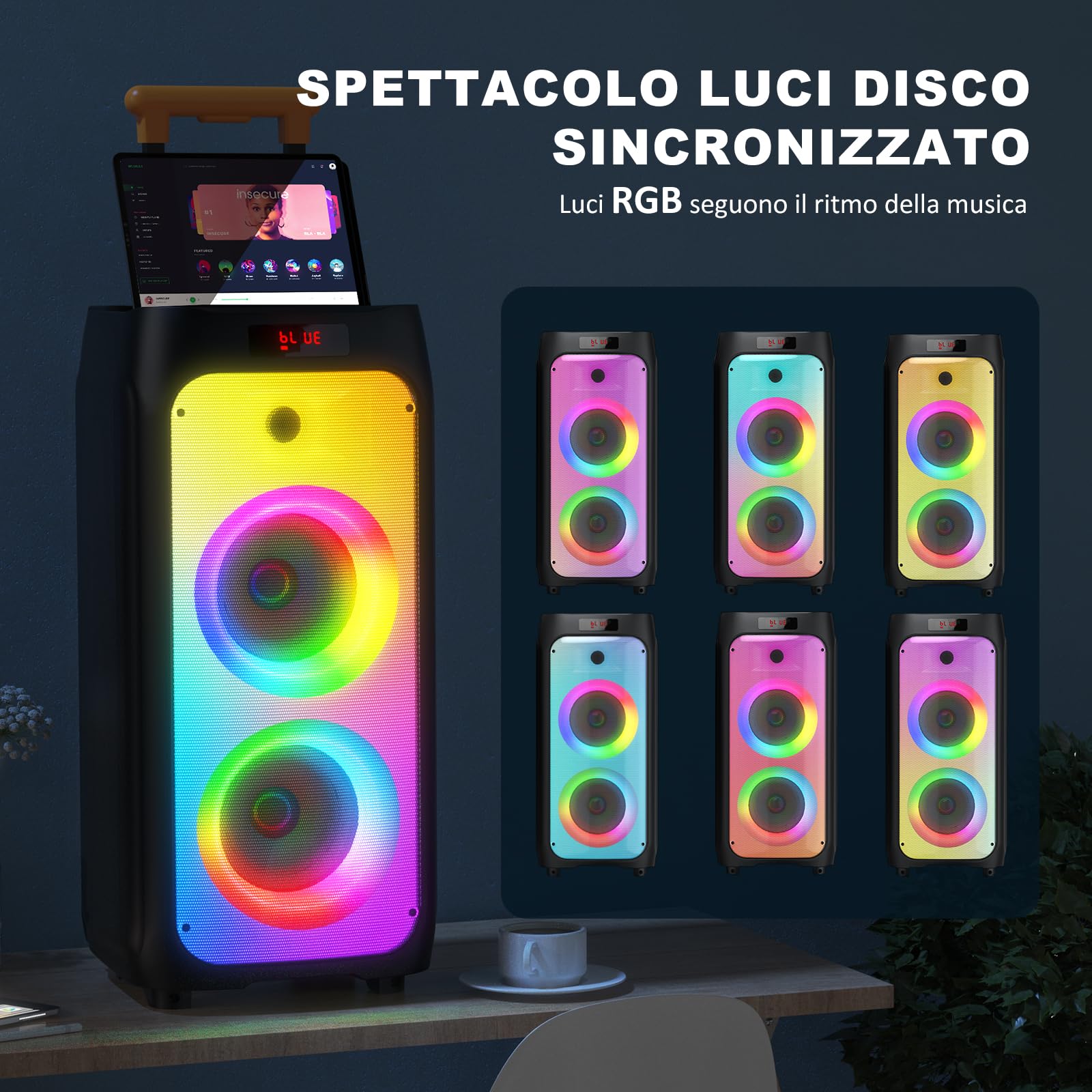 JYX Karaoke con 2 Microfono Wireless, 800W Cassa Bluetooth Grande, IPX4 Sistema PA Subwoofer, Bluetooth 5.3, luce Discoteca RGB, Canta tu Professionale Completo per Adulti, Supporta TF/USB, AUX, Rec