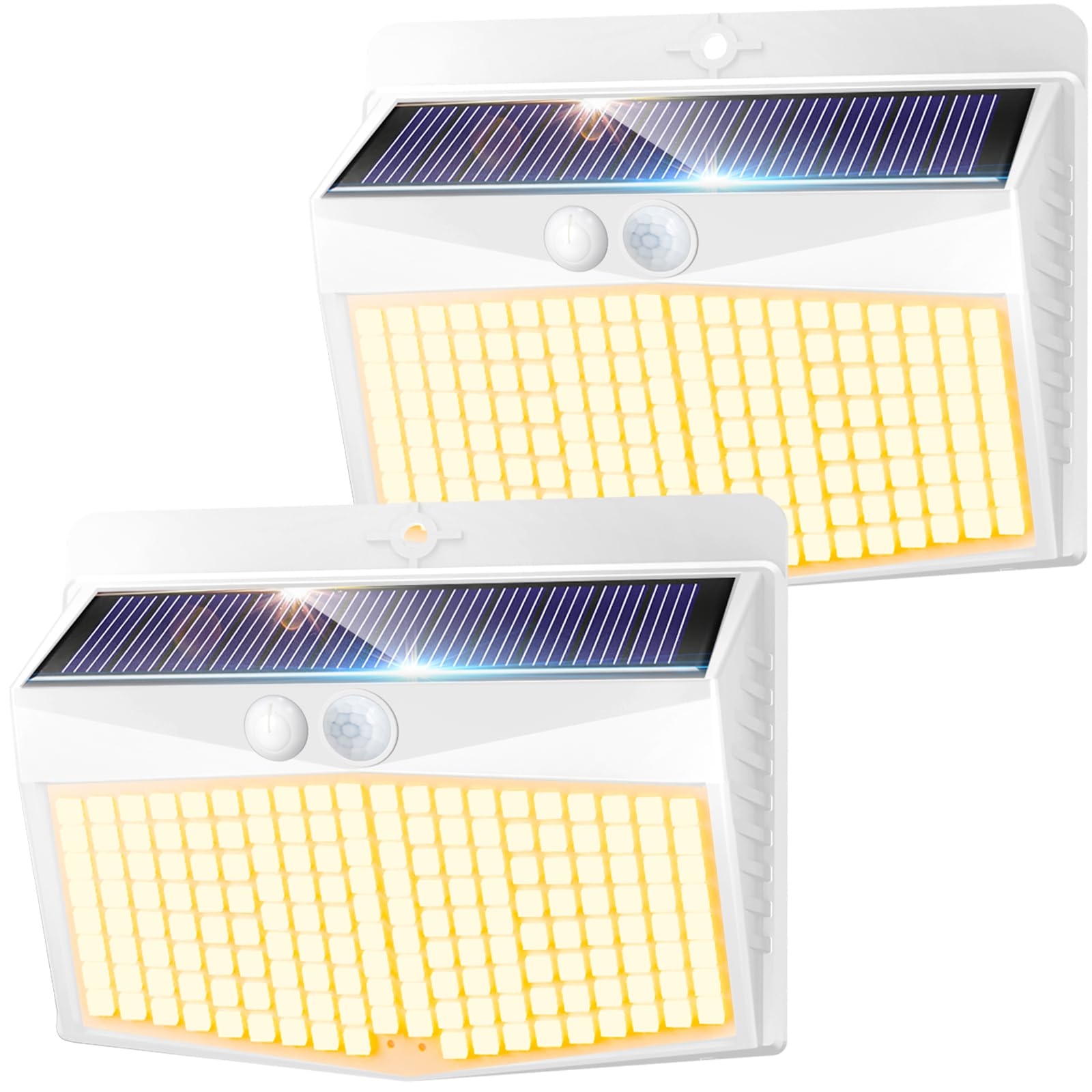 nipify Solarlampen für Außen mit Bewegungsmelder, 3 Modi Warmweiß Solarleuchten Beleuchtung IP65 Wasserdichte, 168 LED Superhelle Solar Lampe Aussen für Garten Hof (2 Stück, Weißer Rahmen)