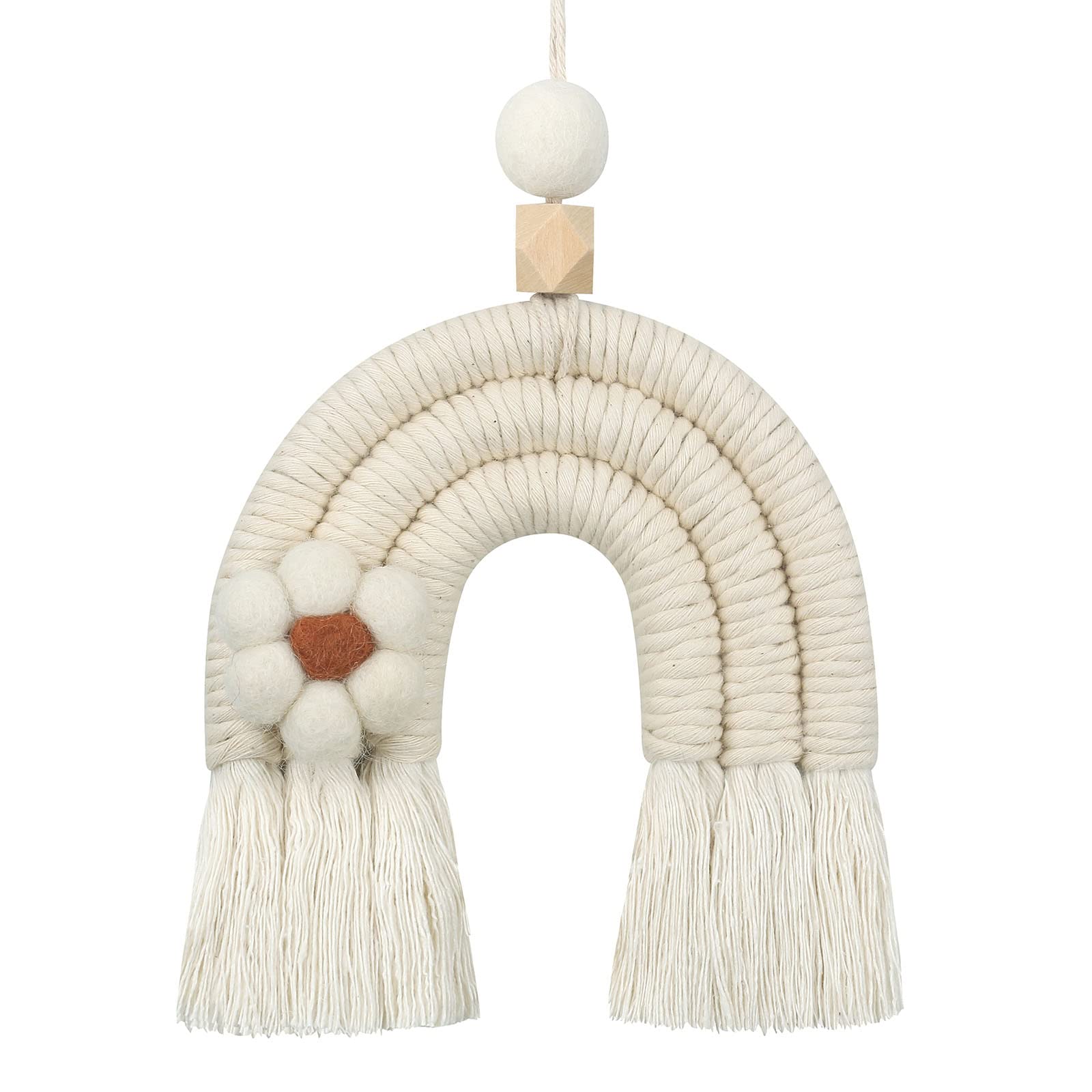 Pendentif Arc-en-ciel Tissé - Décoration Chambre Enfant - 28x22cm - Corde Coton - Style Nuage Mignon