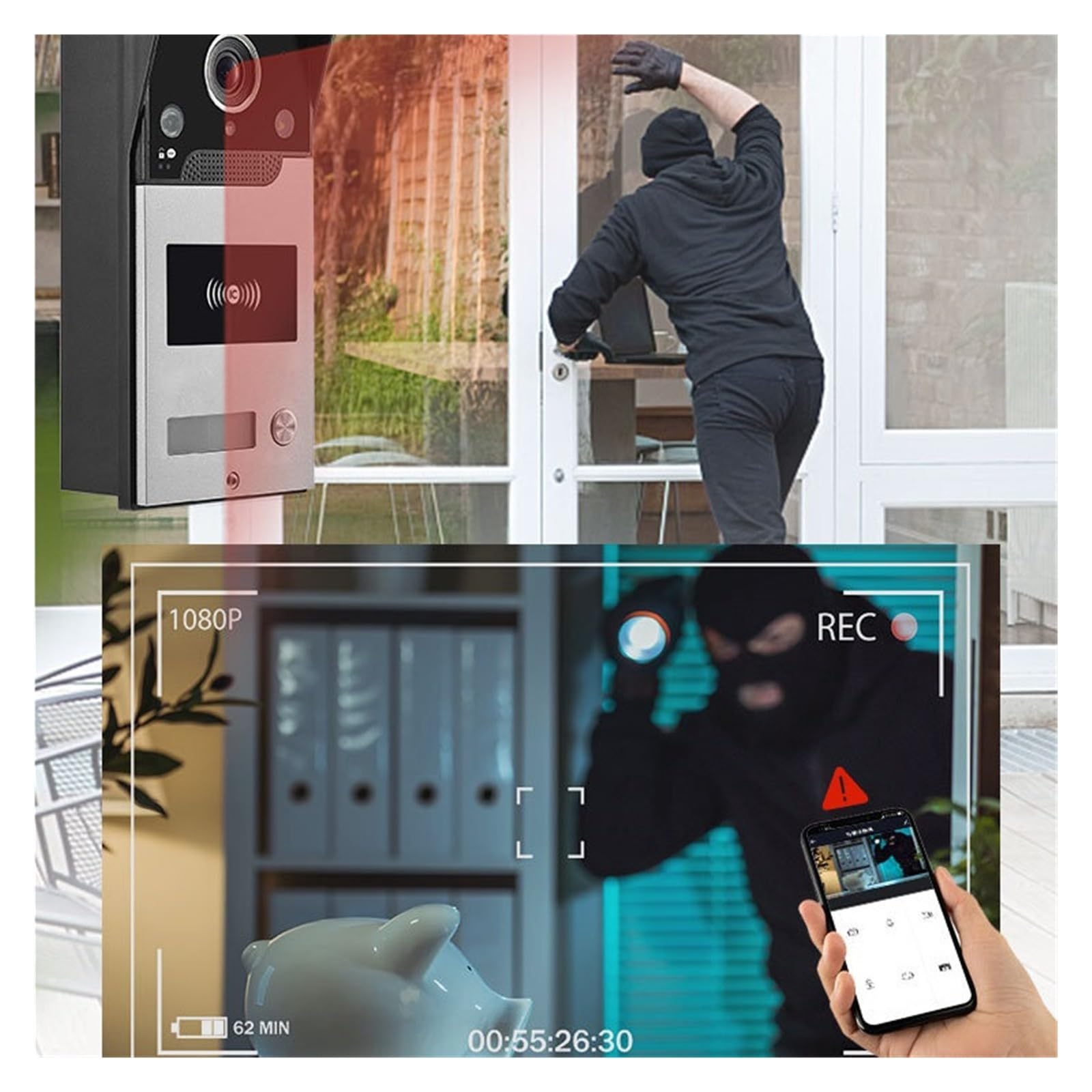 Wideodomofon Bezprzewodowe Dzwonki Do Drzwi Z Kamerą, 1080P HD Inteligentna Kamera Bezpieczeństwa Wi-Fi Dzwonek Noktowizorem, Wodoodporny, Obsługa Karty SD Różnorodne środowiska Domowe
