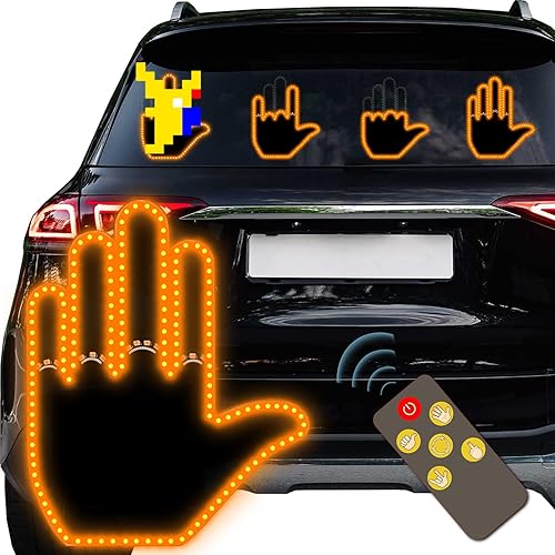 Howdot Glogesture - Luz de mano para automóvil, 4 en 1, señal LED de furia de carretera para automóvil, luz de dedo de automóvil con control remoto,