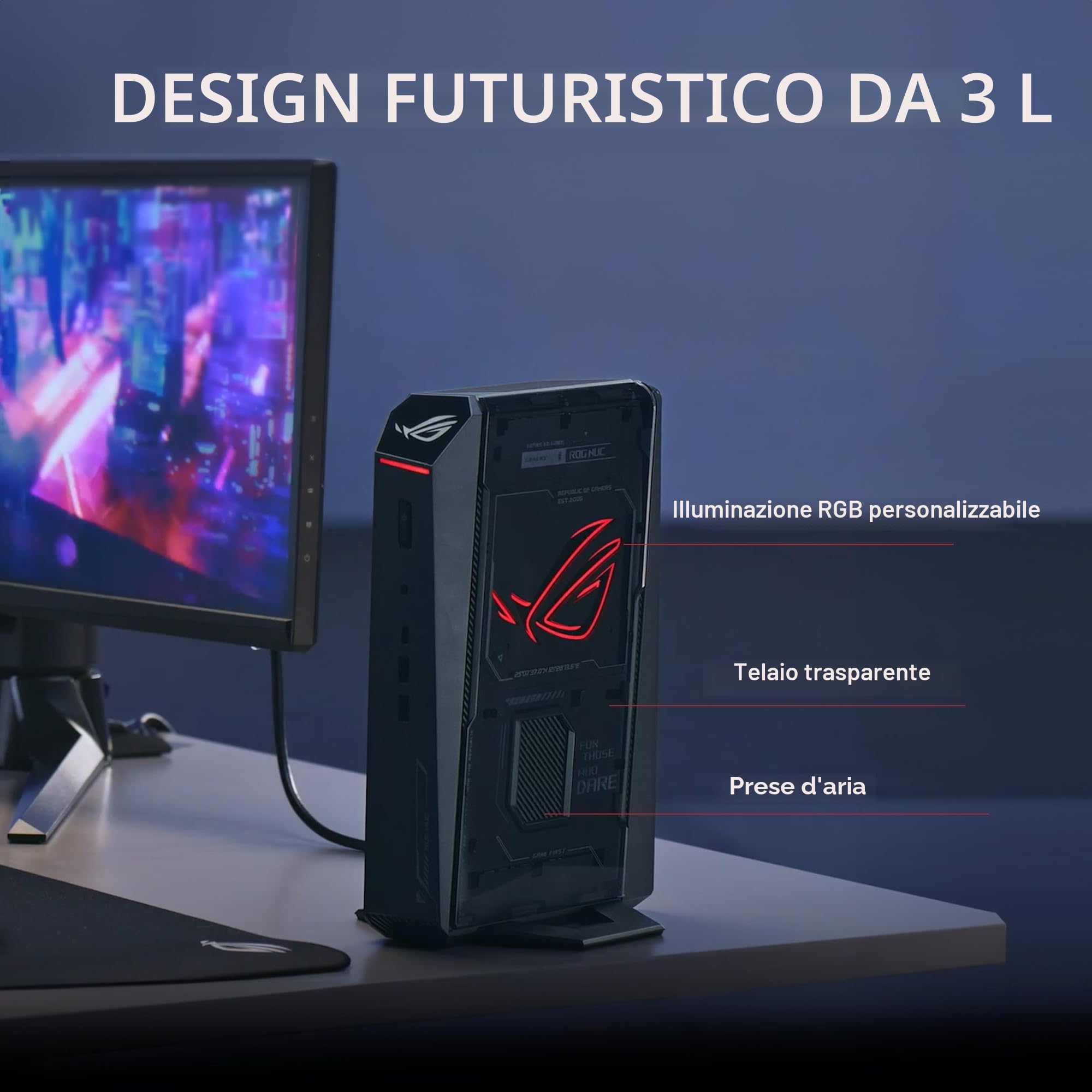 Mini PC da gioco ROG NUC (2025) con CPU ARL-HX Intel Core Ultra 9 (Serie 2), GPU mobile NVIDIA GeForce RTX 5070, RAM DDR5 da 32 GB, SSD NVMe da 1 TB, Thunderbolt 4, raffreddamento a tripla ventola e