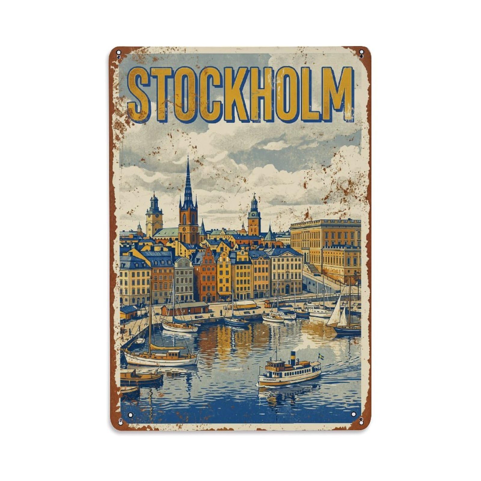 Cmhok Vintage Style Vintage Travel Stockholm Sweden Metal Tin Sign Wall Decor For Cafe, Club, Garden Metal Poster 8X12inch