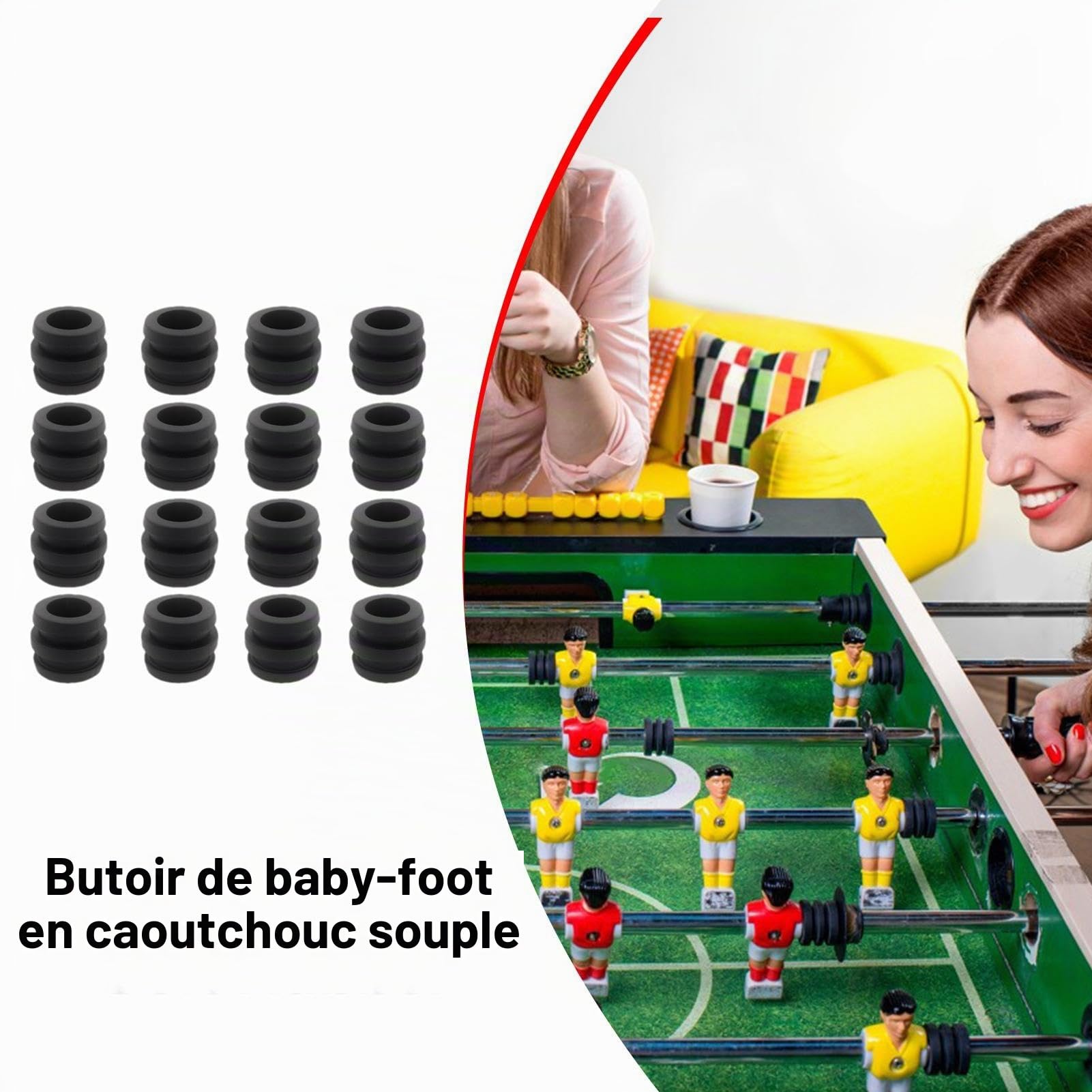 Lot De Douilles En Caoutchouc Pour Baby-foot – Diamètre Int. 16 Mm, Ext. 29 Mm, H 24 Mm – 9 G Pièce
