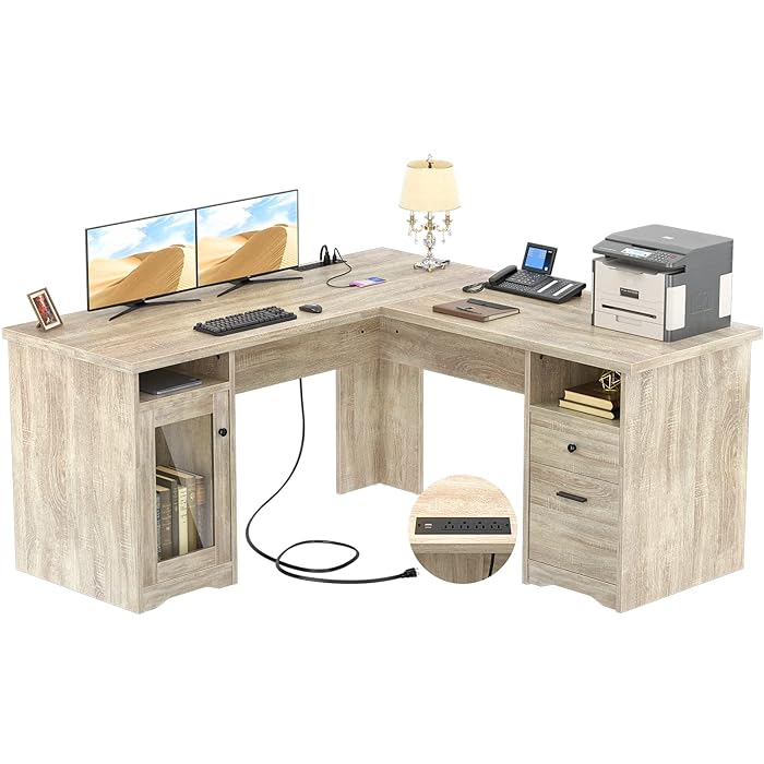 Buy Unikito L Shaped Desk with Drawers, 60”W Corner Computer Desk with USB Charging Port and
