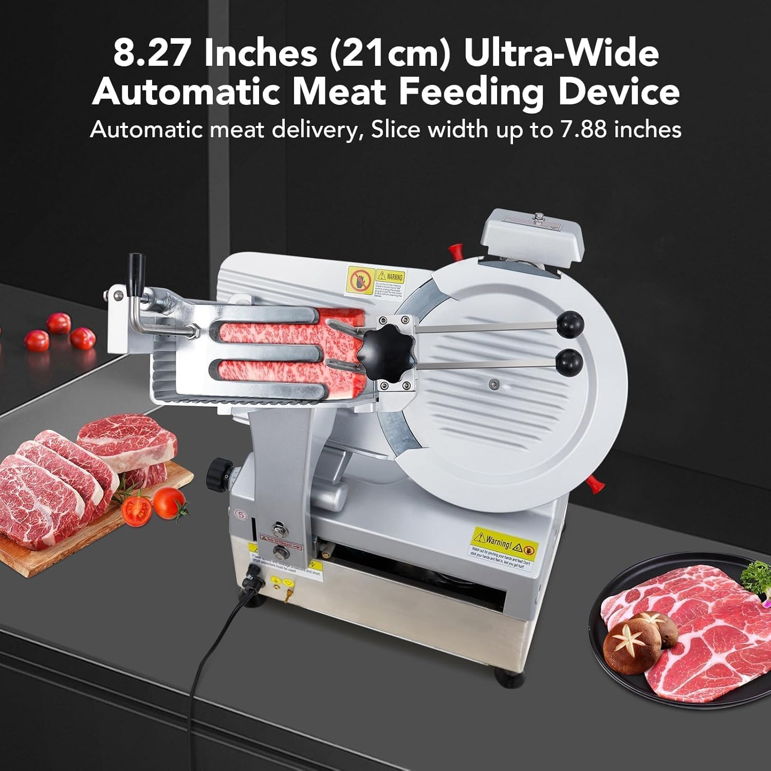 550W Automatic Meat Slicer with 12 Inch Carbon Steel Blade, Adjustable Thickness 0-14 mm, Electric Slicing Machine for Home or Commercial Kitchen