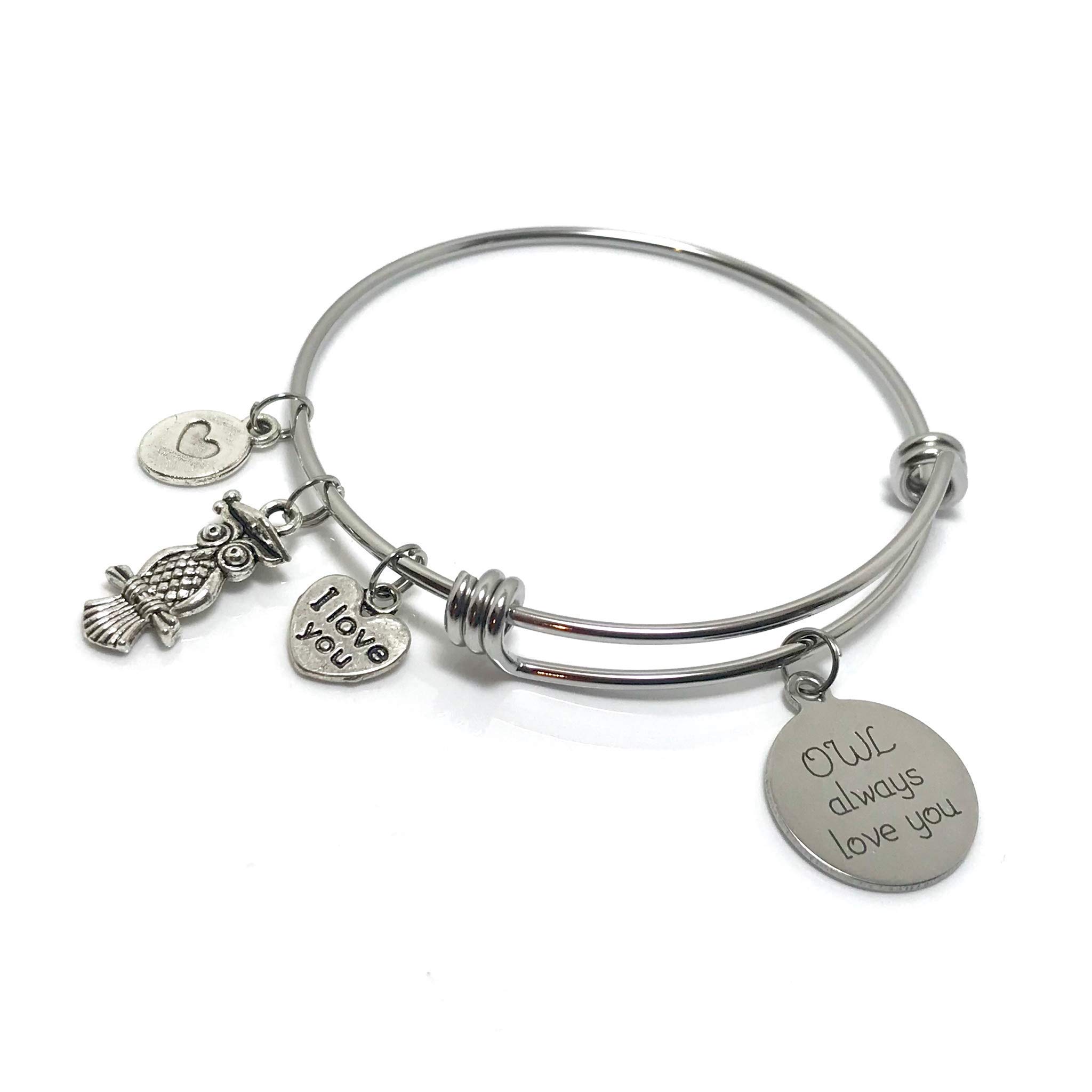 Owl Always Love You Charm Bangle Bracelet Mother's Day Gift for Women