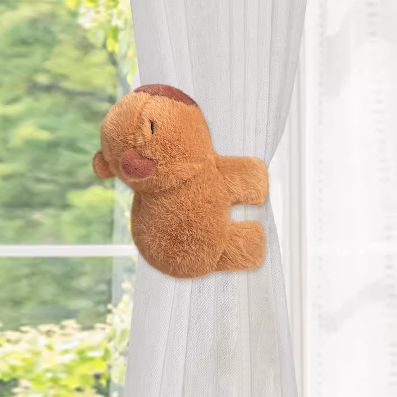 EHERDM 2Pcs Capybara Curtain Buckles Cute Animal Curtain Tiebacks Plush Cotton Curtain Straps Decorative Curtain Drapery Holdbacks Curtain String for Nursery Room Living Room Bedroom Window Decor