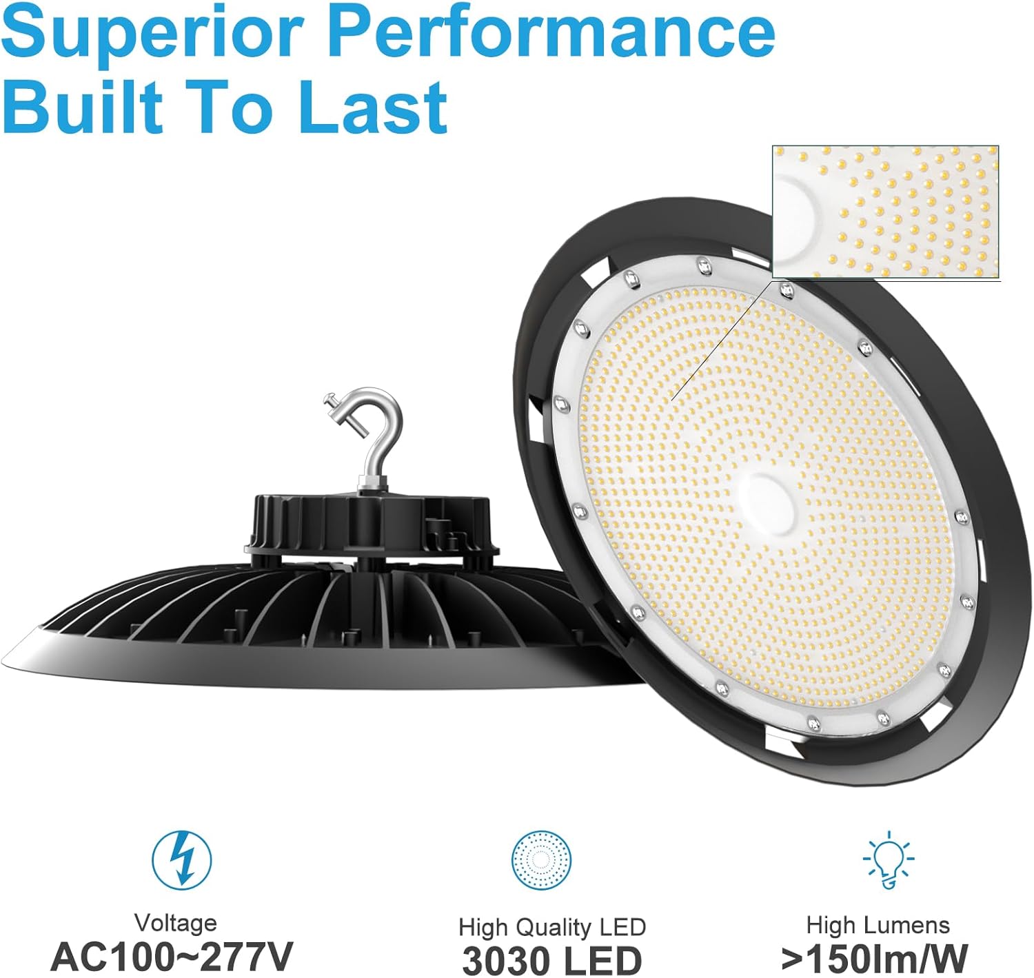 Lightdot 2Pack 600W High Bay LED Light 90000lm Commercial Bay Lighting 5000K AC100-277V ETL Listed UFO LED High Bay Shop Light Plug & Play for Warehouse 5 Yrs Warranty