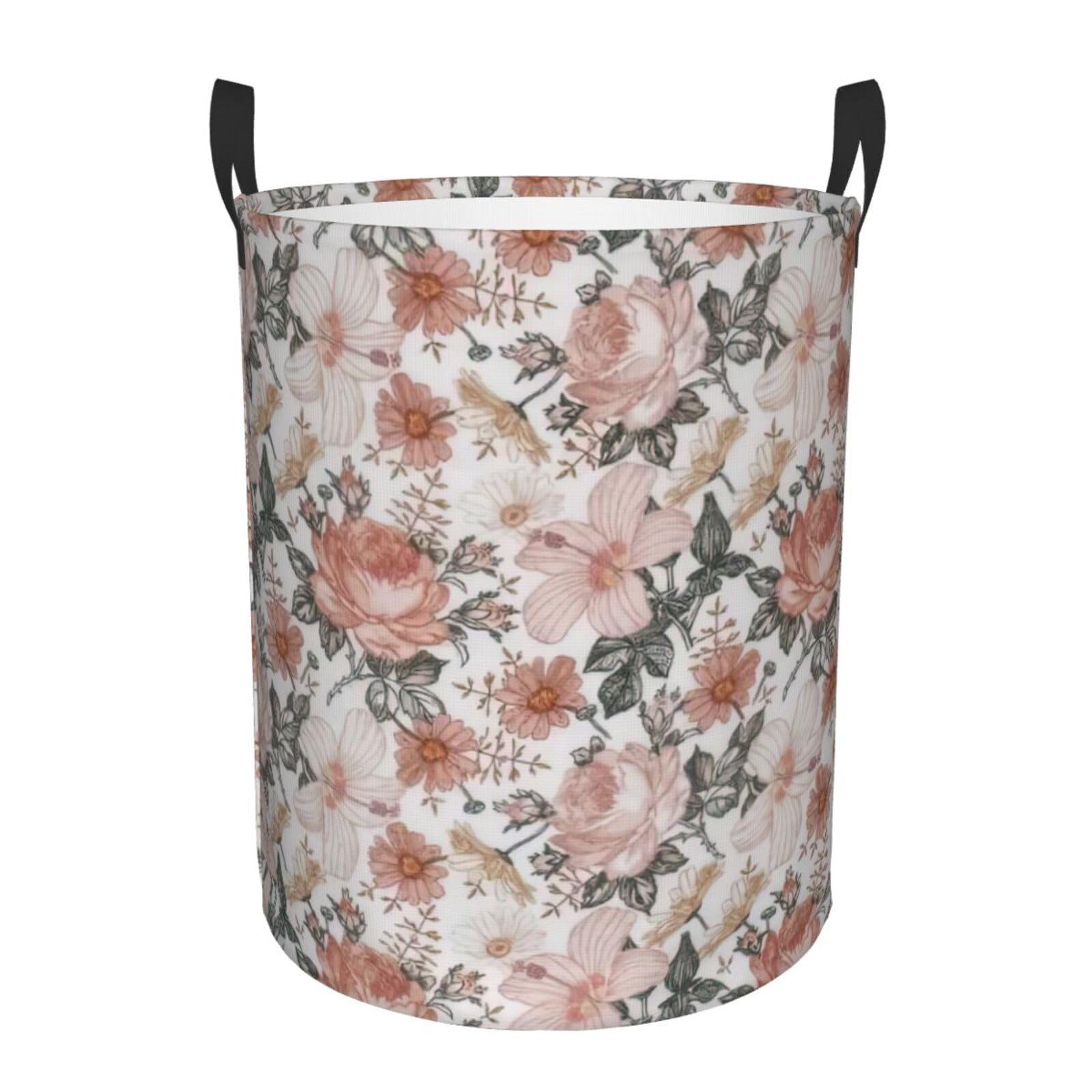 M Collapsible Round Flower Paris Eiffel Tower Print Laundry Hamper