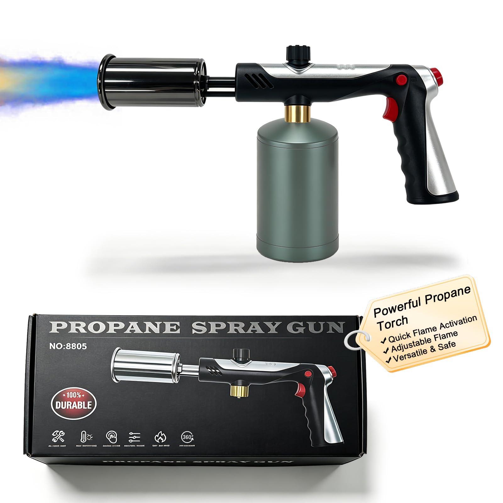 Linterna de propano con fuego máximo de un solo toque, pistola de soplete de cocina con un bloqueo de seguridad, encendedor de carbón, lanzallamas, cabezal de antorcha de cocina para parrilla, Sous