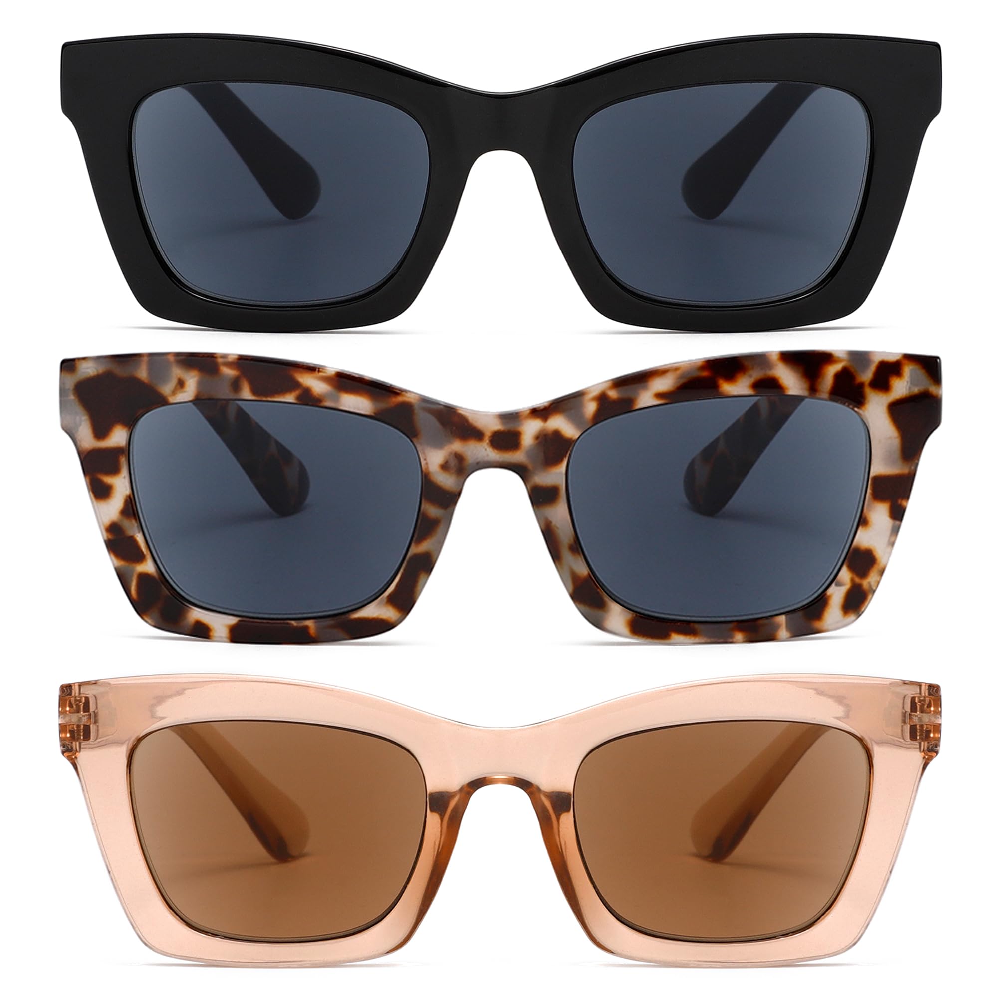 FSRTEP Reader Sunglasses 3 Pack Reading Sunglasses for women Stylis Style UV400 Full Lens Outdoor Reader Spring Hinge