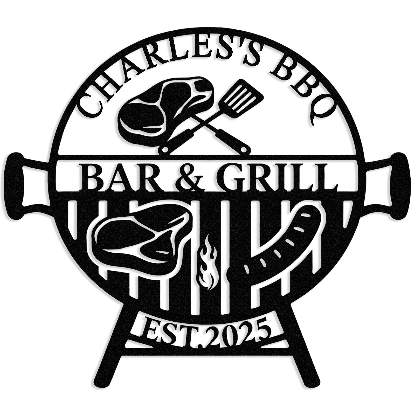 Personalized BBQ Grill Name Sign, Custom Metal Grill Sign for Outdoor Kitchen, Barbecue Theme Wall Art, Backyard BBQ Decor, Man Cave & Patio Grill Gifts for Dad, Barbecue Metal Plaque (BBQ-E)