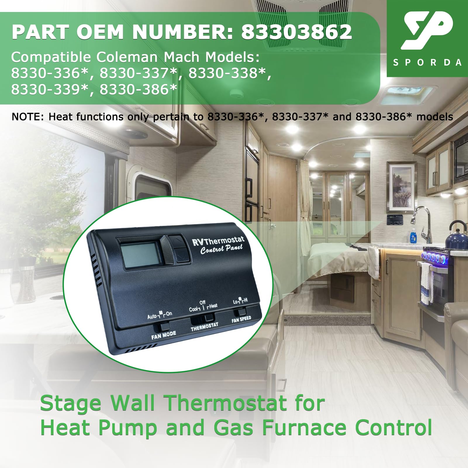 6536A3351 Termostato digital, compatible con Coleman Mach, termostato de pared de 2 etapas para bomba de calor y control de horno de gas, 12 cables, negro