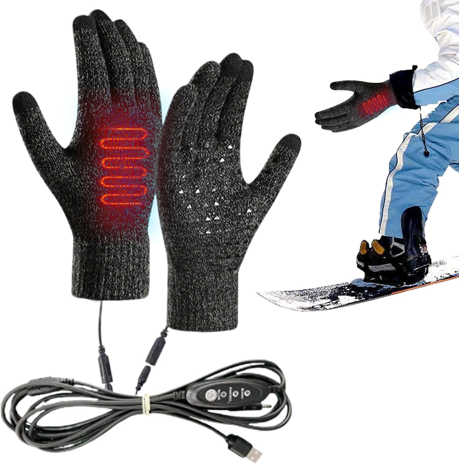USB Heated Gloves, Electric Warming Mittens, 3.9x7.9x2 Inches Touchscreen Hand Warmer, Rechargeable Cold Weather Gear for Winter Outdoor Cycling Hiking Snowboarding or Motorcycle Riding