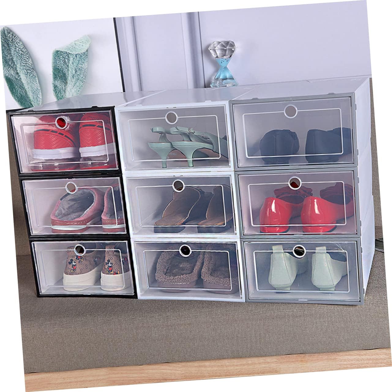 VICASKY 6pcs Transparent Stackable Shoes Organizer Boxes with Breathable Space Saving Plastic Shoe Storage Containers for Closet Entryway and Cabinet