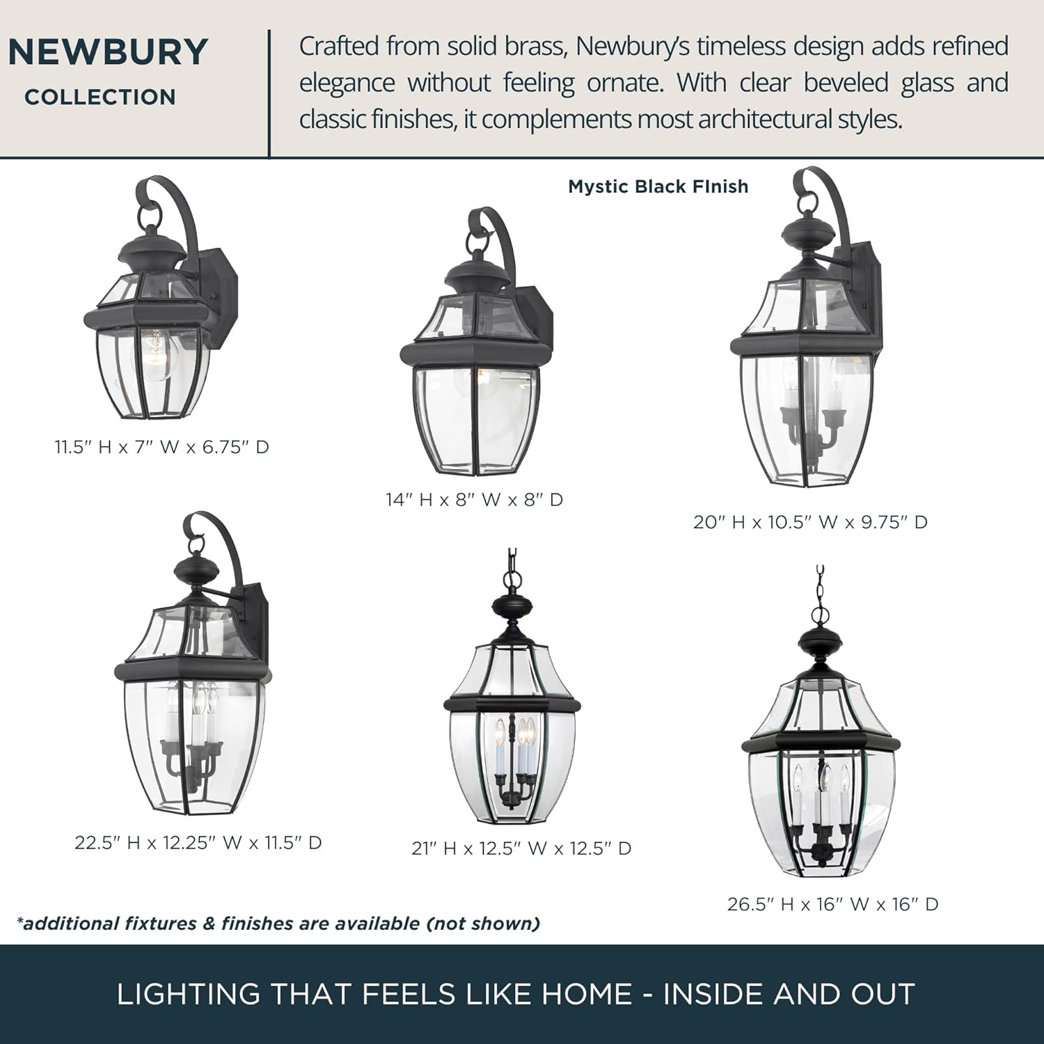 Quoizel Newbury 20" Outdoor Wall Lantern, 2-Light Mystic Black with Clear Beveled Glass, E12 Base, French Country Style