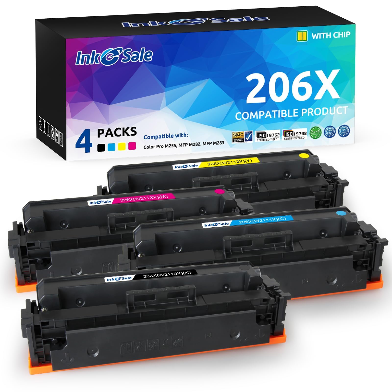 INK E-SALE (with Chip 206X remanufactured Toner Cartridge Replacement for HP 206X 206A W2110X W2111X W2112X W2113X for HP Color Pro MFP M283FDW M255DW