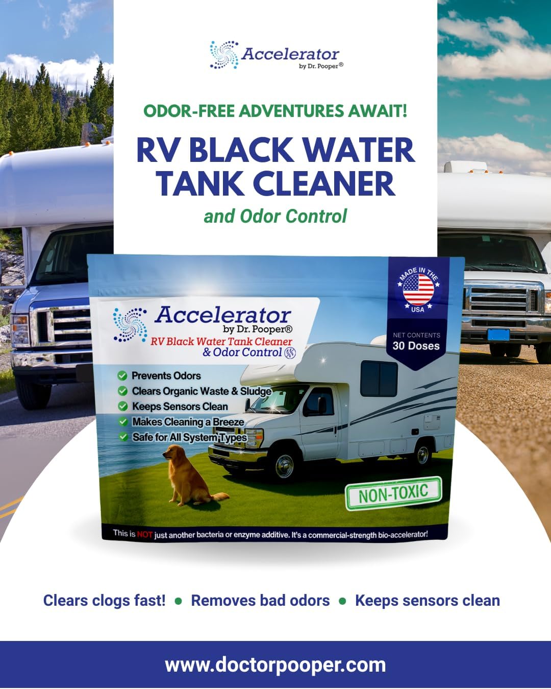 RV Black Water Tank Cleaner by Dr. Pooper, Clears Sludge, Waste, and Odors from RV Tanks