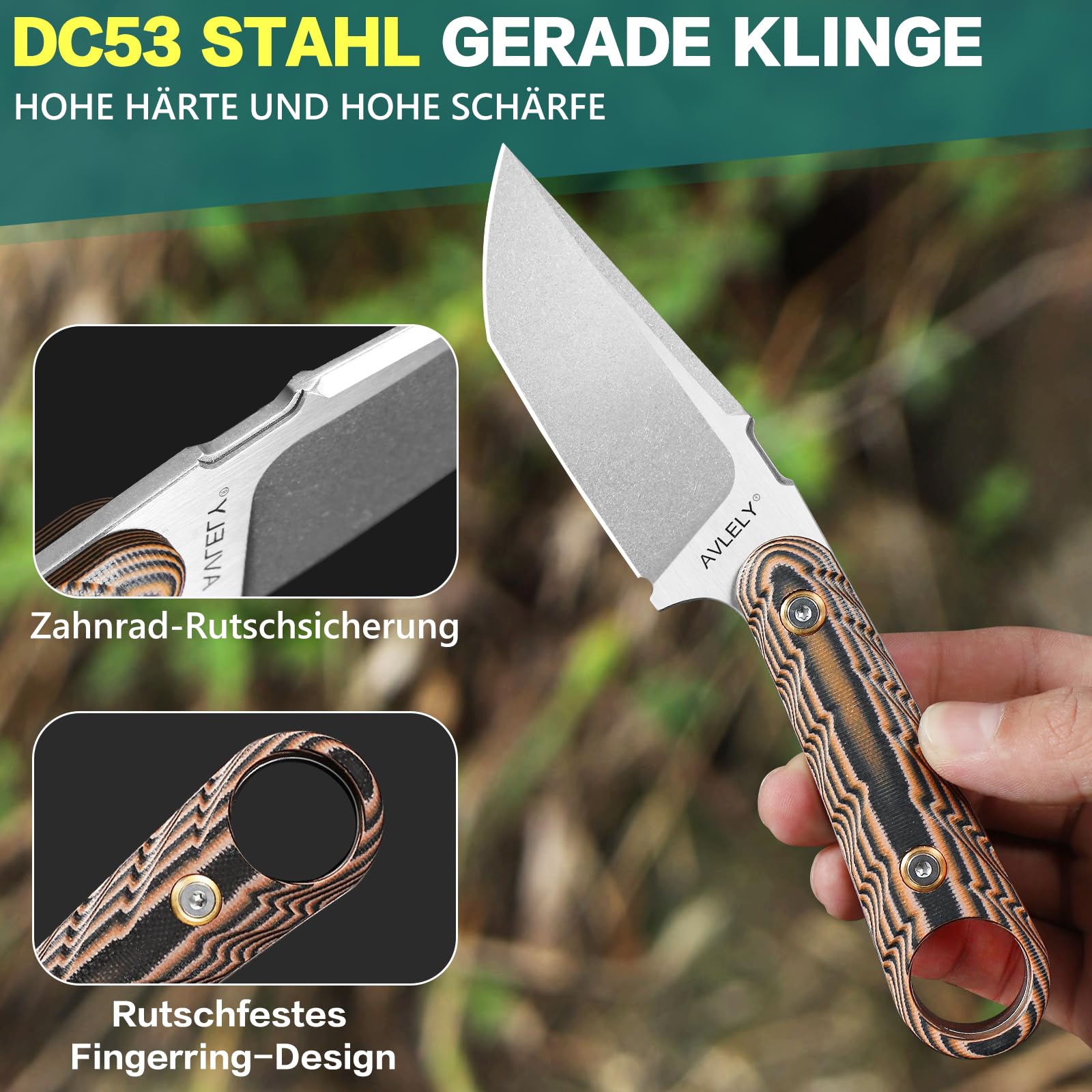 Messer mit feststehender Klinge aus DC53-Stahl, rutschfester Griff aus G10, 19,4 cm lange feststehende Klinge, geeignet für Erkundungen, Wanderungen und als EDC-Messer (Weiße Klinge)