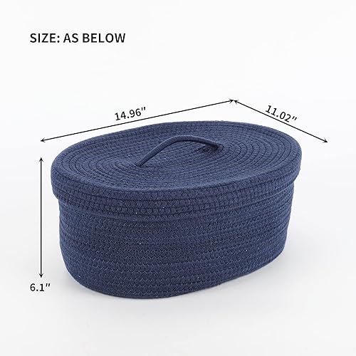Miniatura 2 de Cesta de almacenamiento de cuerda de algodón con tapa, cesta de almacenamiento de manta de cuerda tejida, contenedor de almacenamiento de guardería,