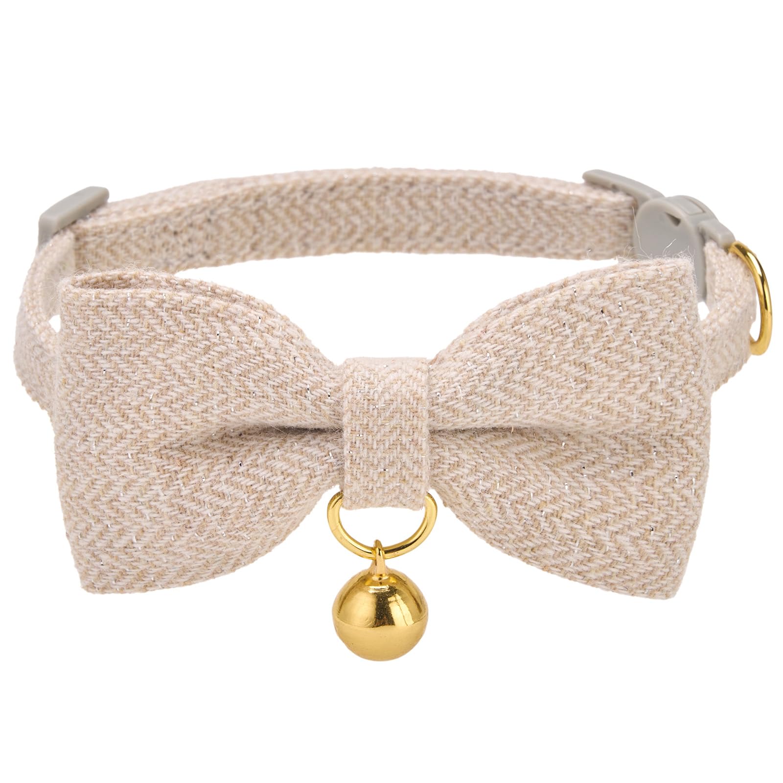Petiry Tweed Cat Bow Tie Collars Quick Release Collar for Kittens,Beige