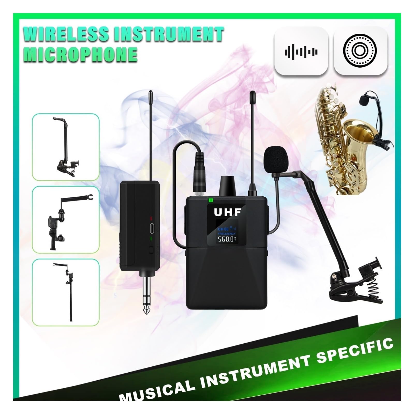 Saksofon Trąbka Puzon Pas Klapa Bezprzewodowy Mikrofon Instrument Odbiór Profesjonalny Nagrywanie Wydajność Na Zewnątrz(SAX-2MIC)