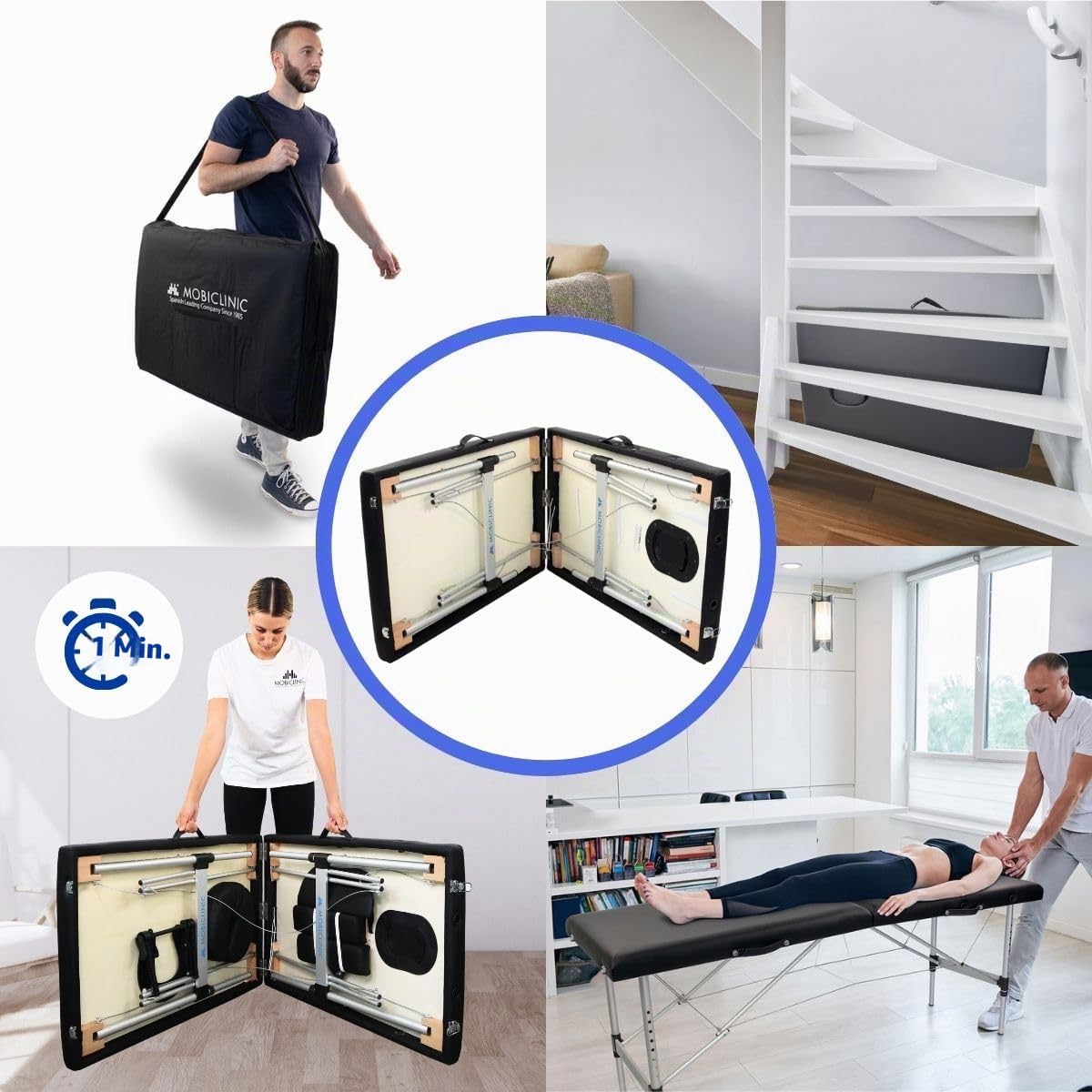 Mobiclinic®, Klappbare Massageliege, Aluminium und Kunstleder, Höhenverstellbar, CA-01 Light, Kopfstütze, 2 Teile, 186x60cm, Physiotherapie-klapptisch, 150 kg, Tragbar, Tragetasche