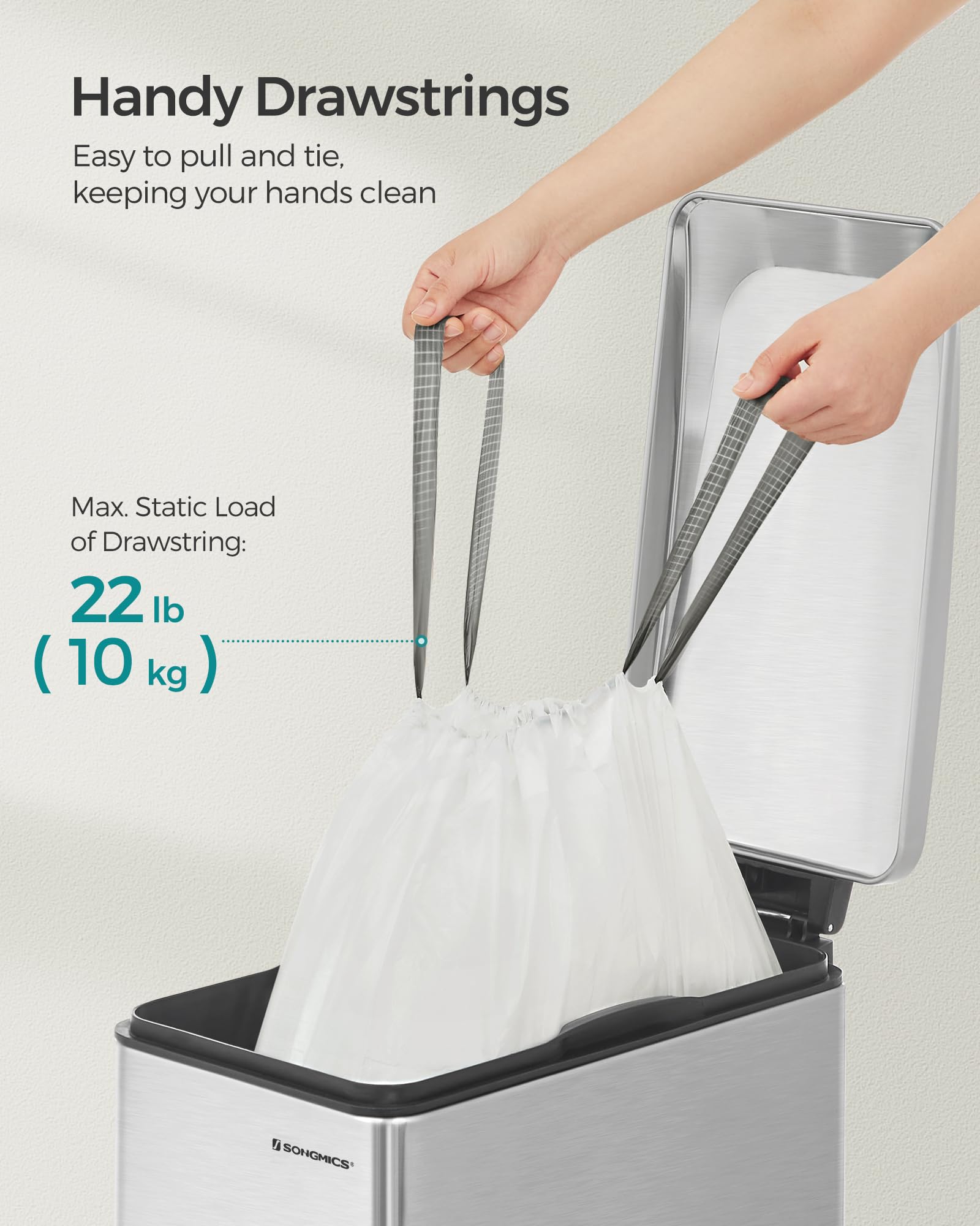SONGMICS Sacchetti Spazzatura Con Coulisse, 40 Pezzi, Per Bidoni Da 12-14,5 Galloni (45-55L), Resistenti E Inodori, Bianco, UKRB055A01
